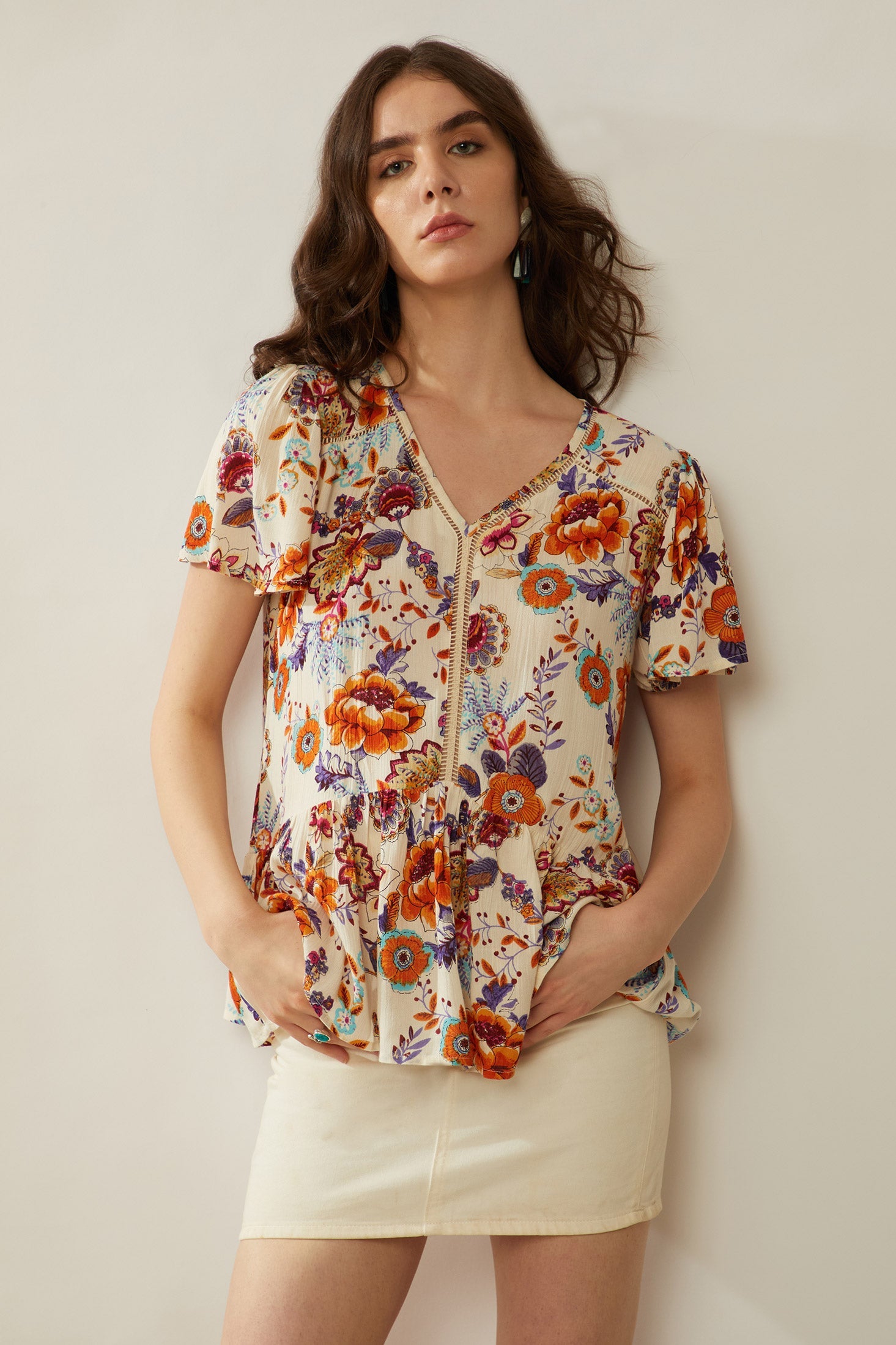 Bohera Floral Spree V-Neck Ruffled Top