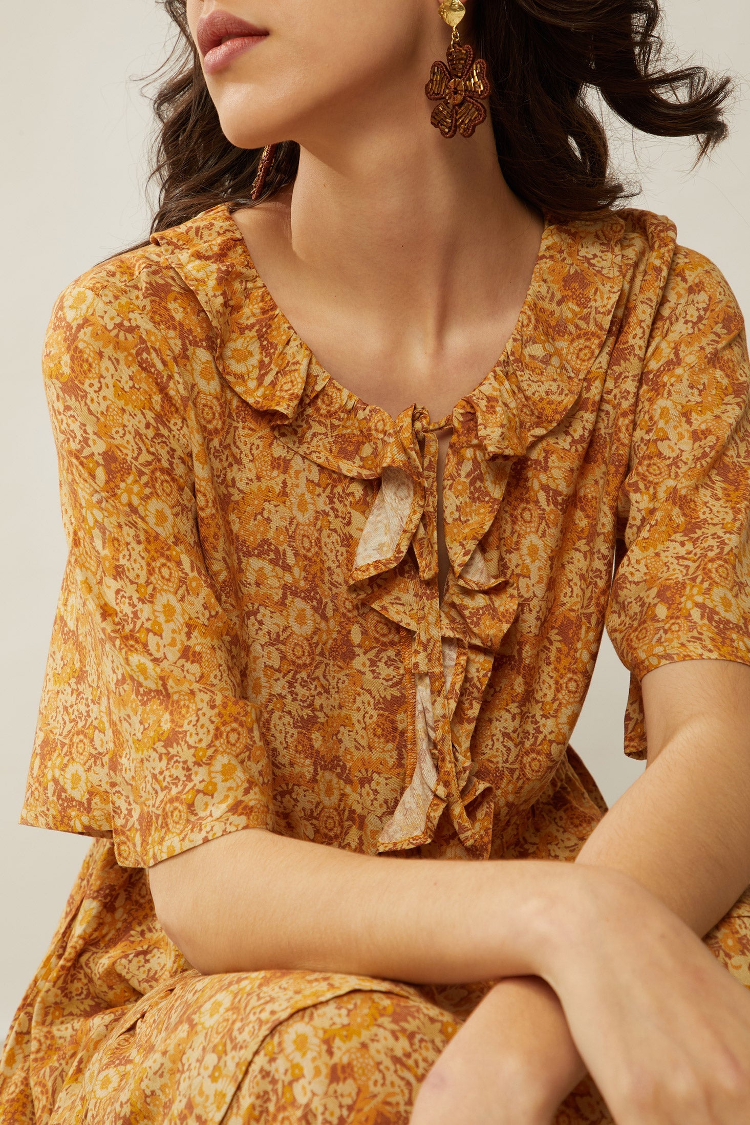 Bohera Deanna Ruffled Neck Drop Waist Dress