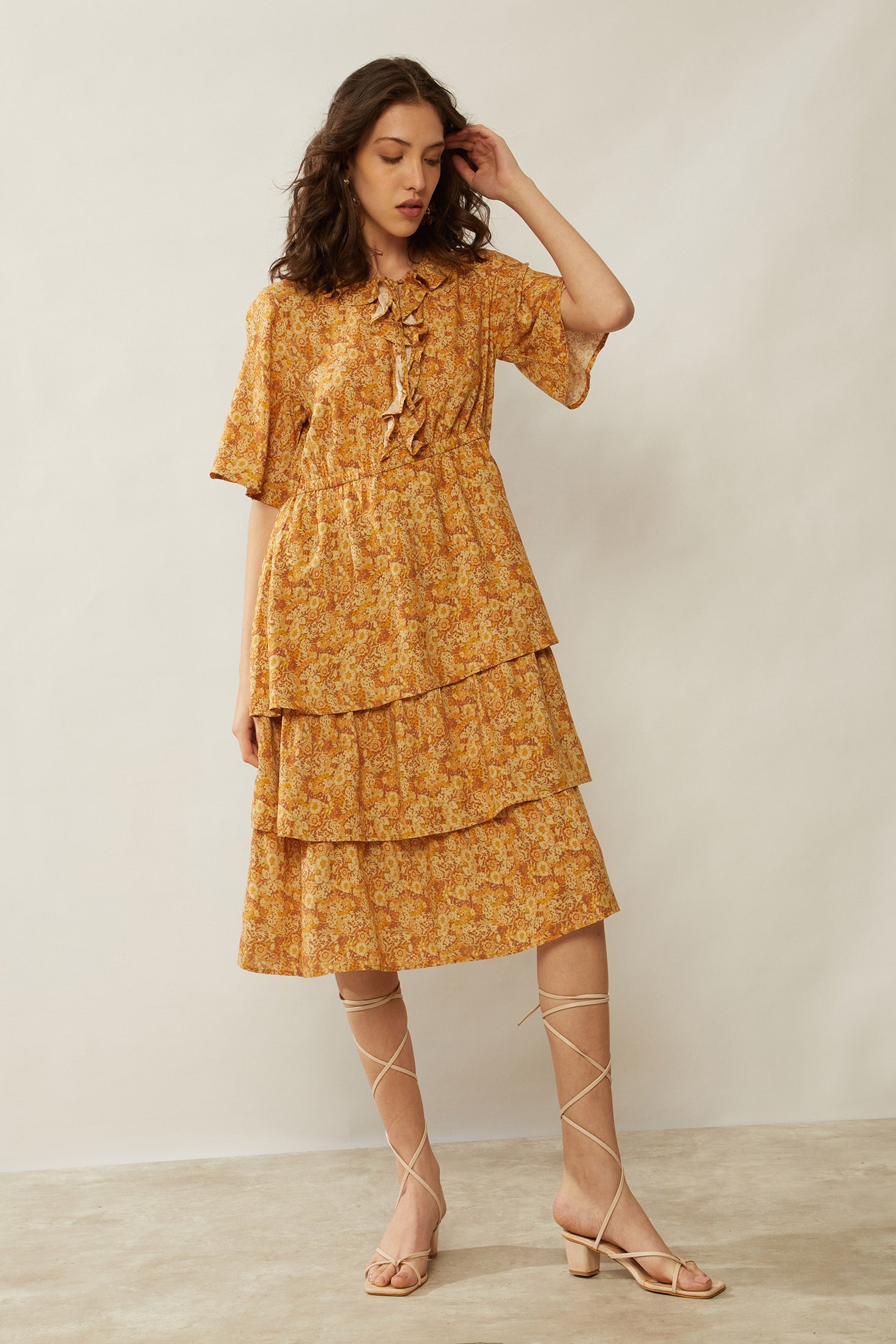 Bohera Deanna Ruffled Neck Drop Waist Dress