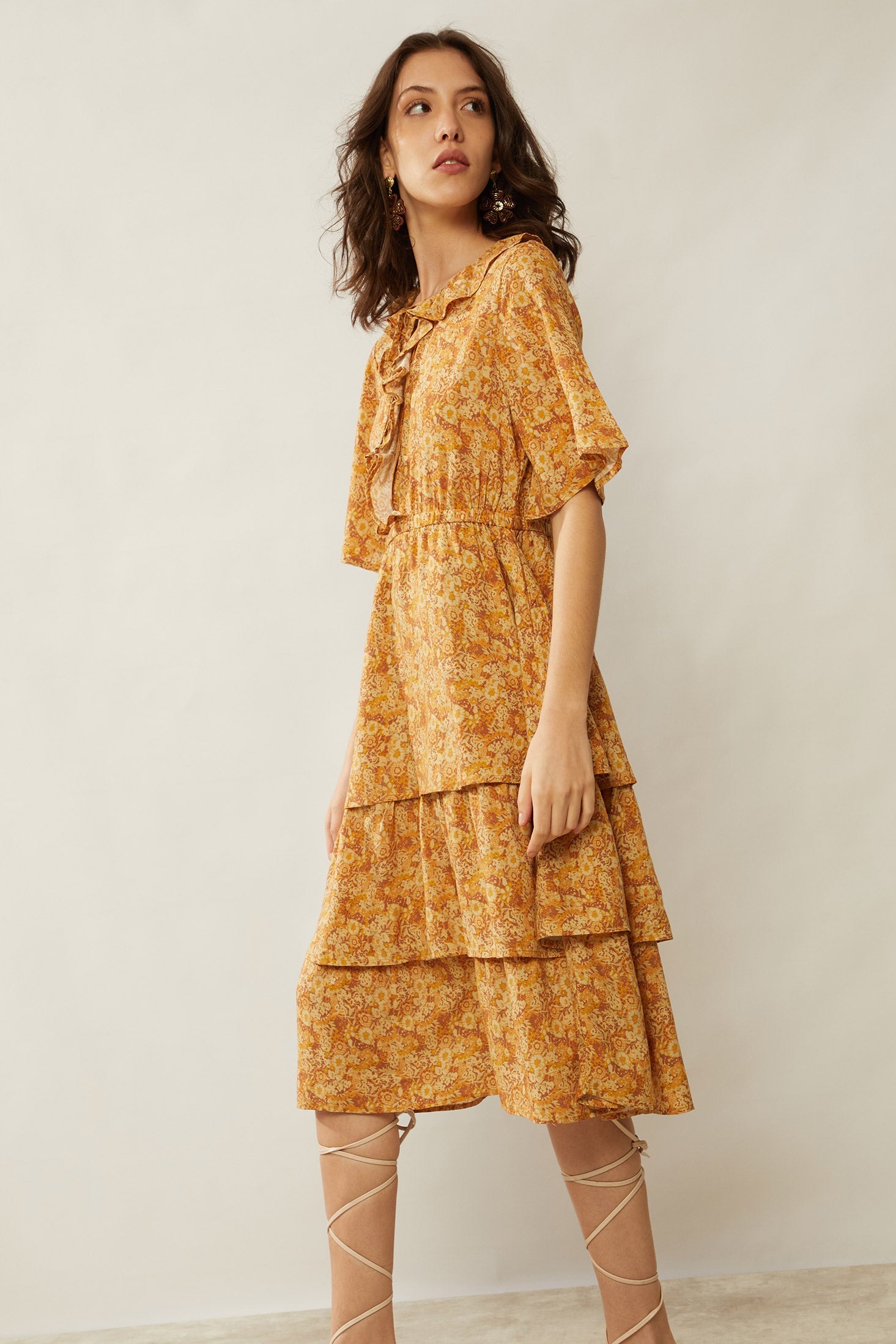 Bohera Deanna Ruffled Neck Drop Waist Dress