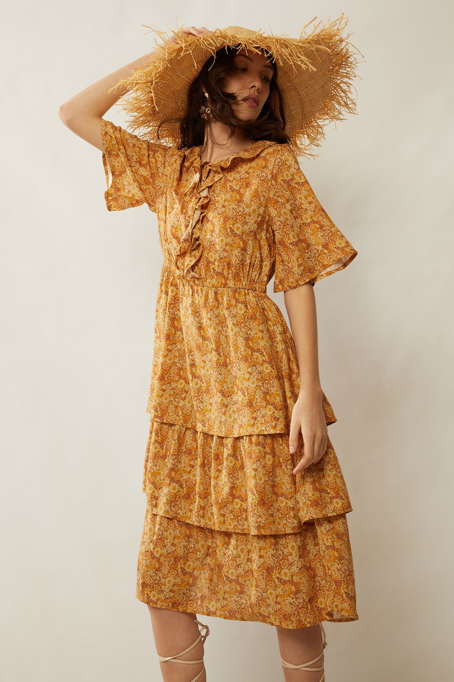 Bohera Deanna Ruffled Neck Drop Waist Dress