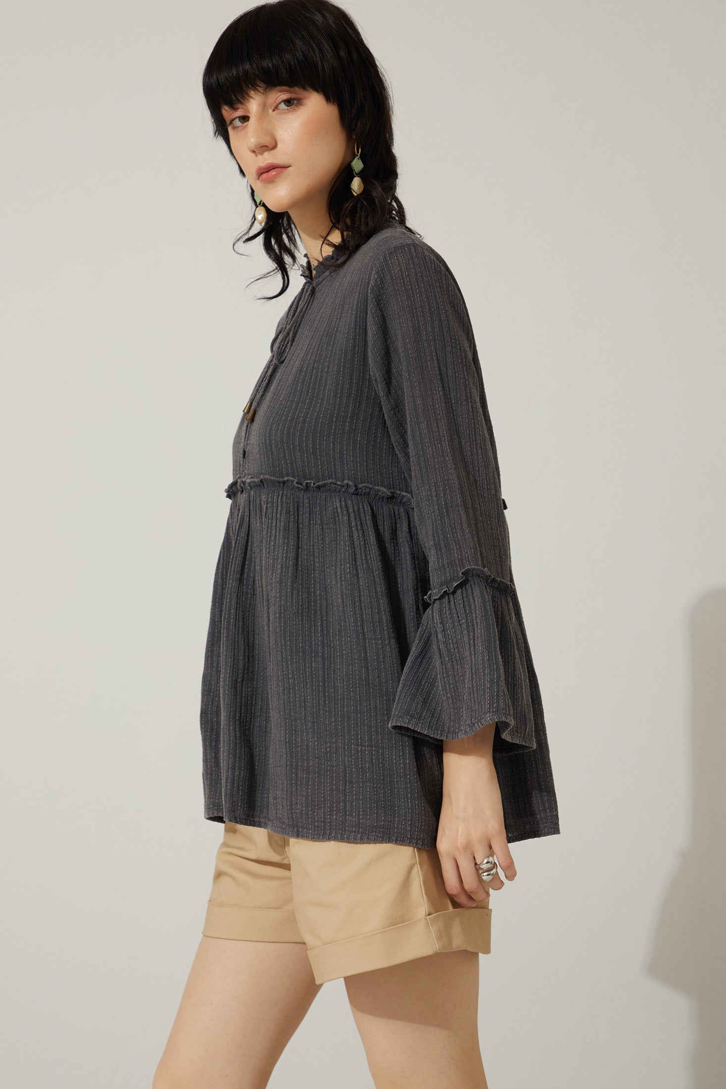 Bohera Kimmee Flared Sleeve Babydoll Denim Wash Top