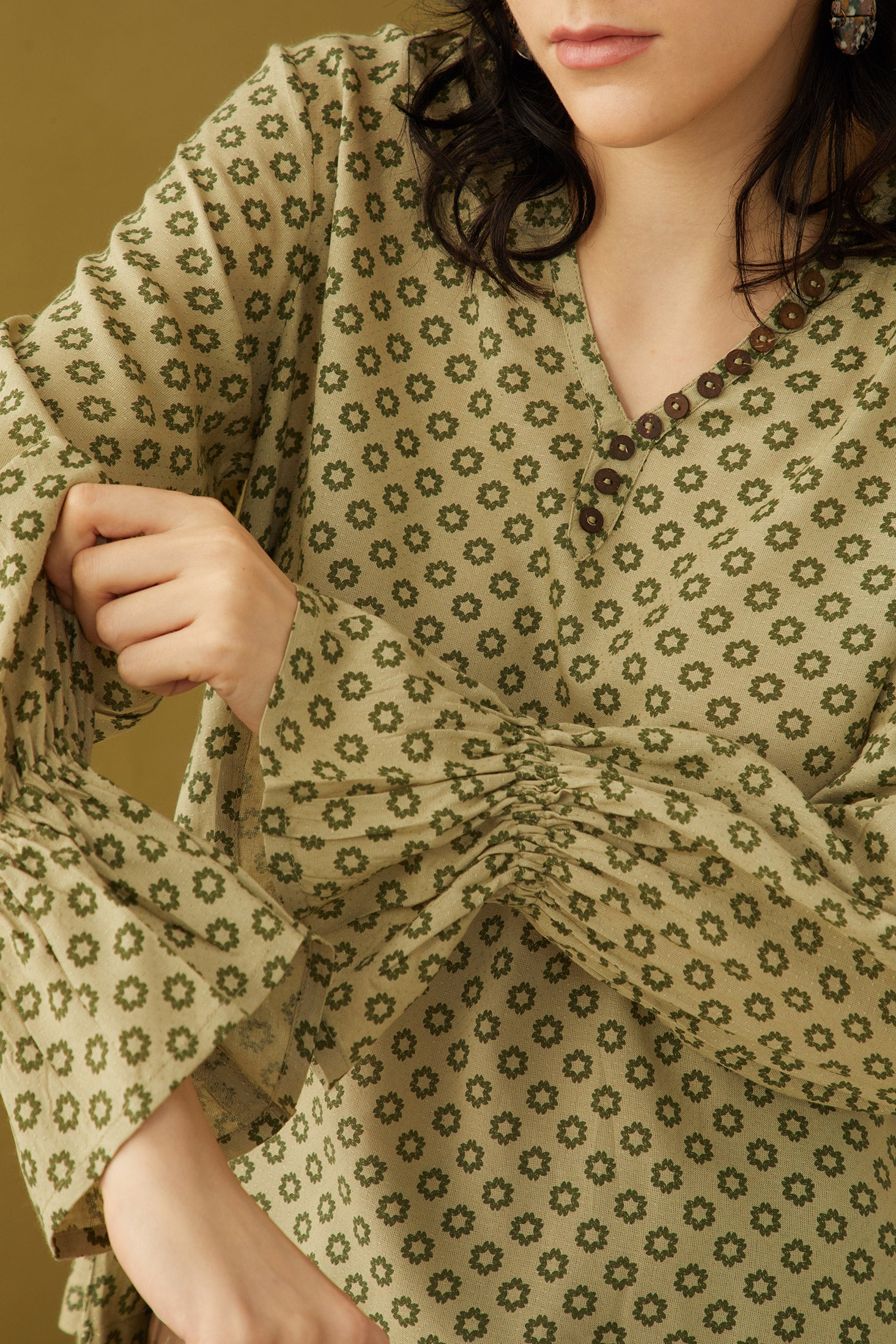 Bohera Oriana Accent Ruffled Sleeve Buttoned Top