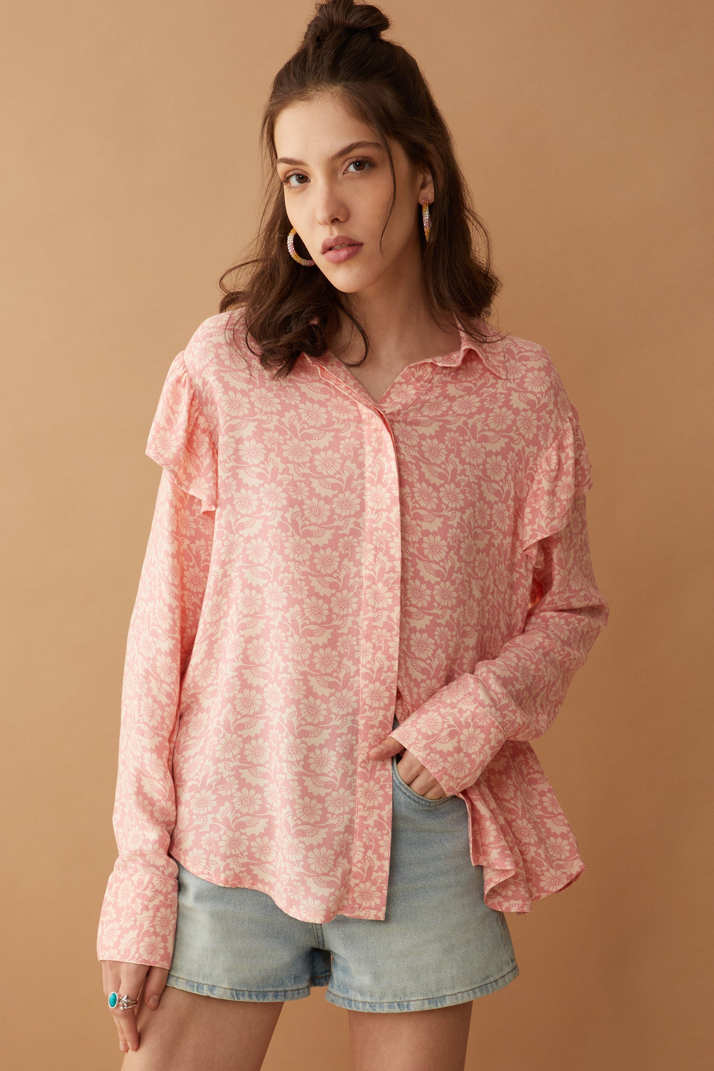 Bohera Talia Rae Floral Pattern Ruffle Shirt
