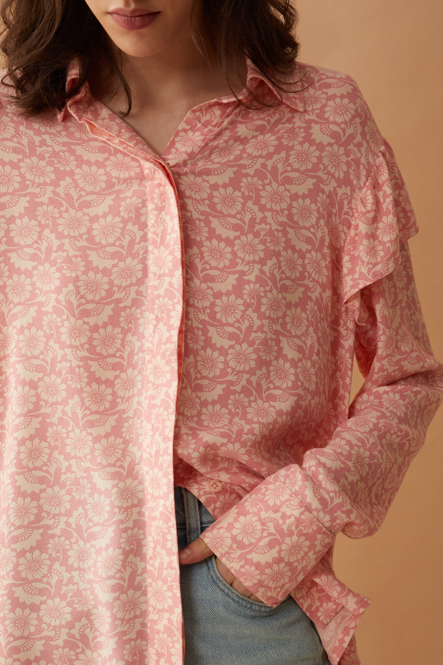 Bohera Talia Rae Floral Pattern Ruffle Shirt