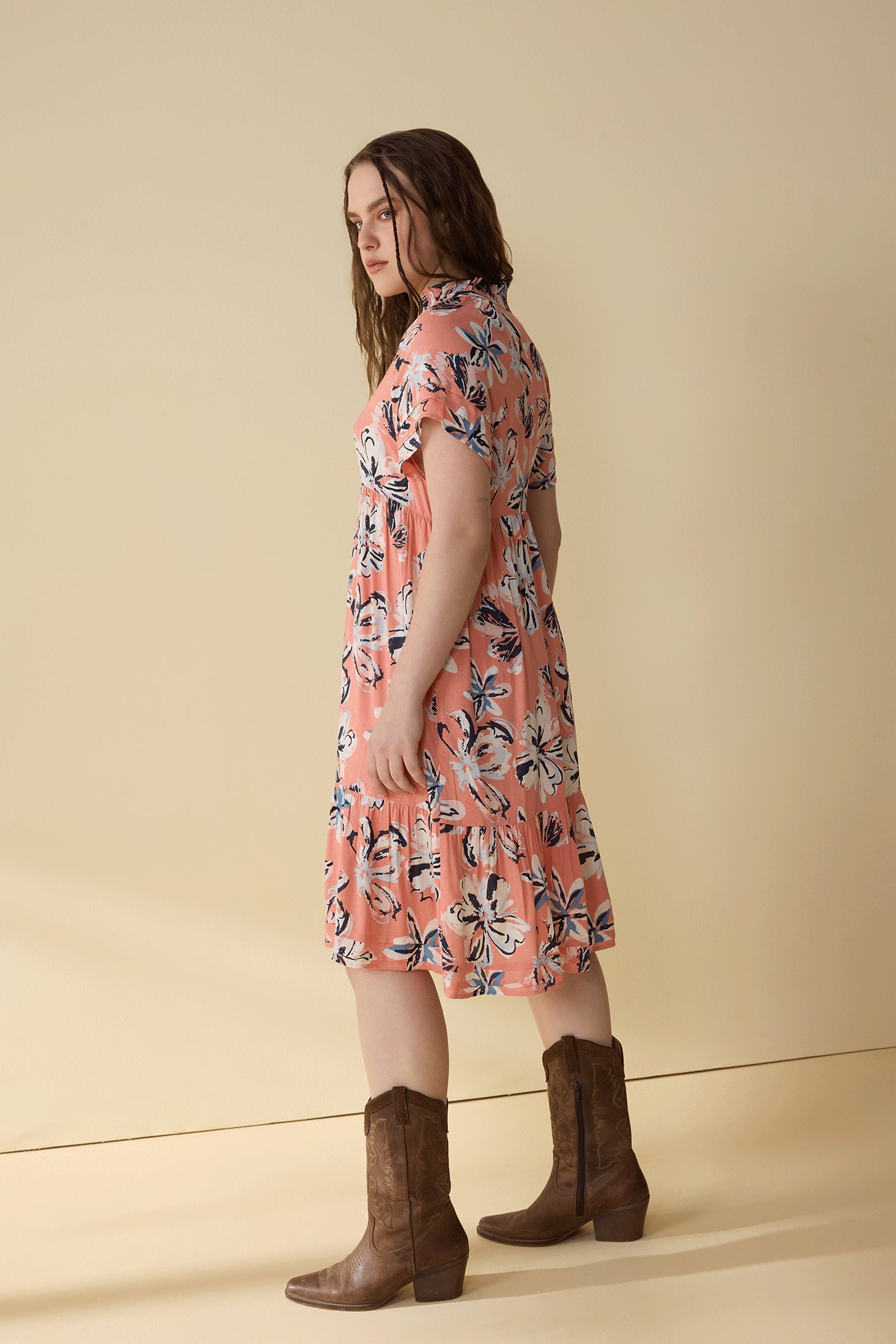 Monique's Flower flow Dress In Peach