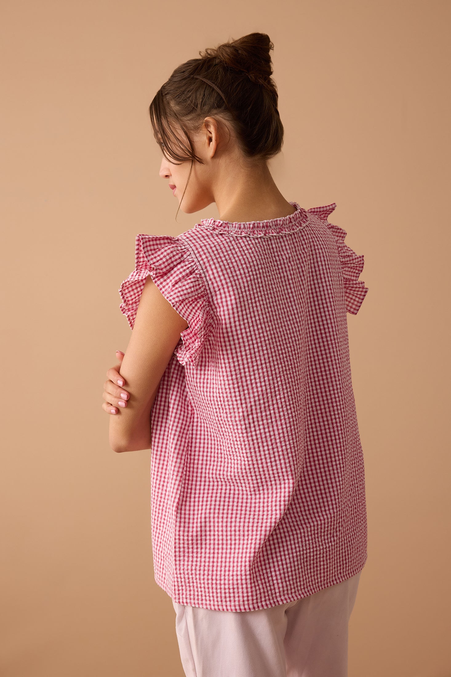 Peyton Gingham Top In Light Pink