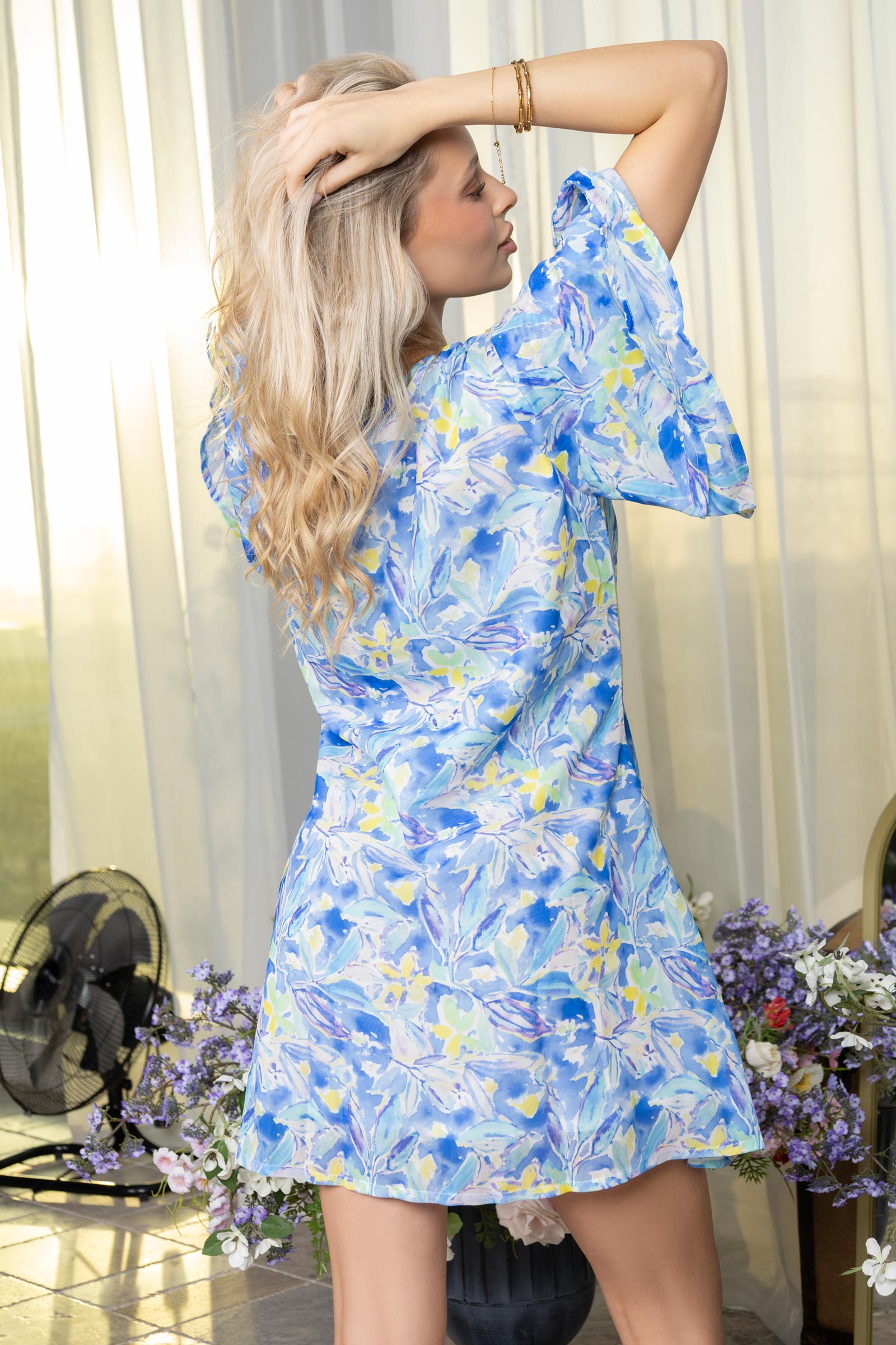 Breanna's Breeze Pattern Dress In Blue