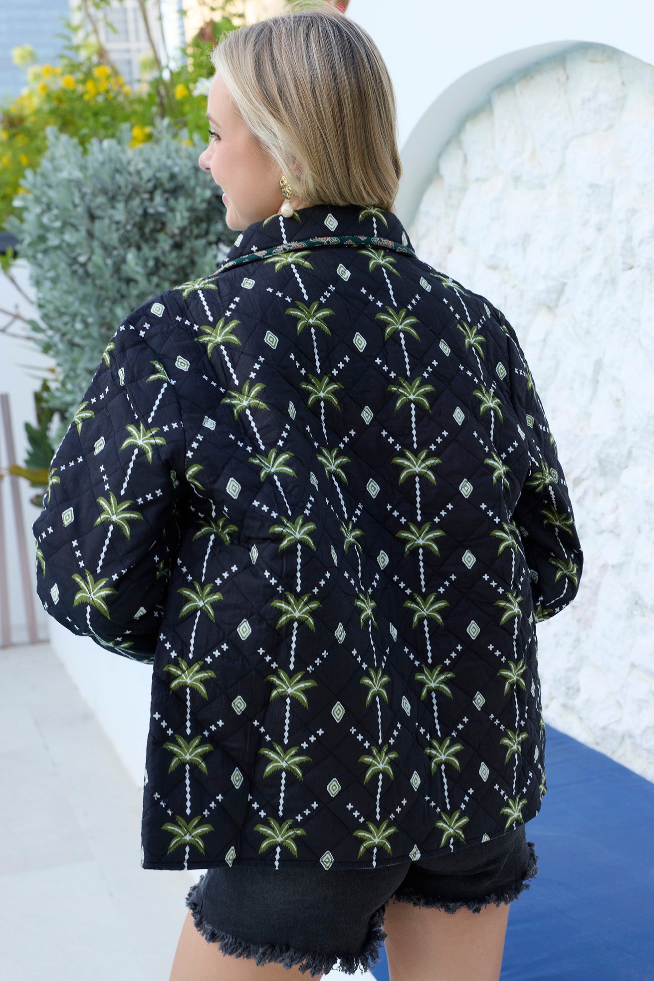 Everglade Dreams Cotton Jacket in Midnight Black & Green