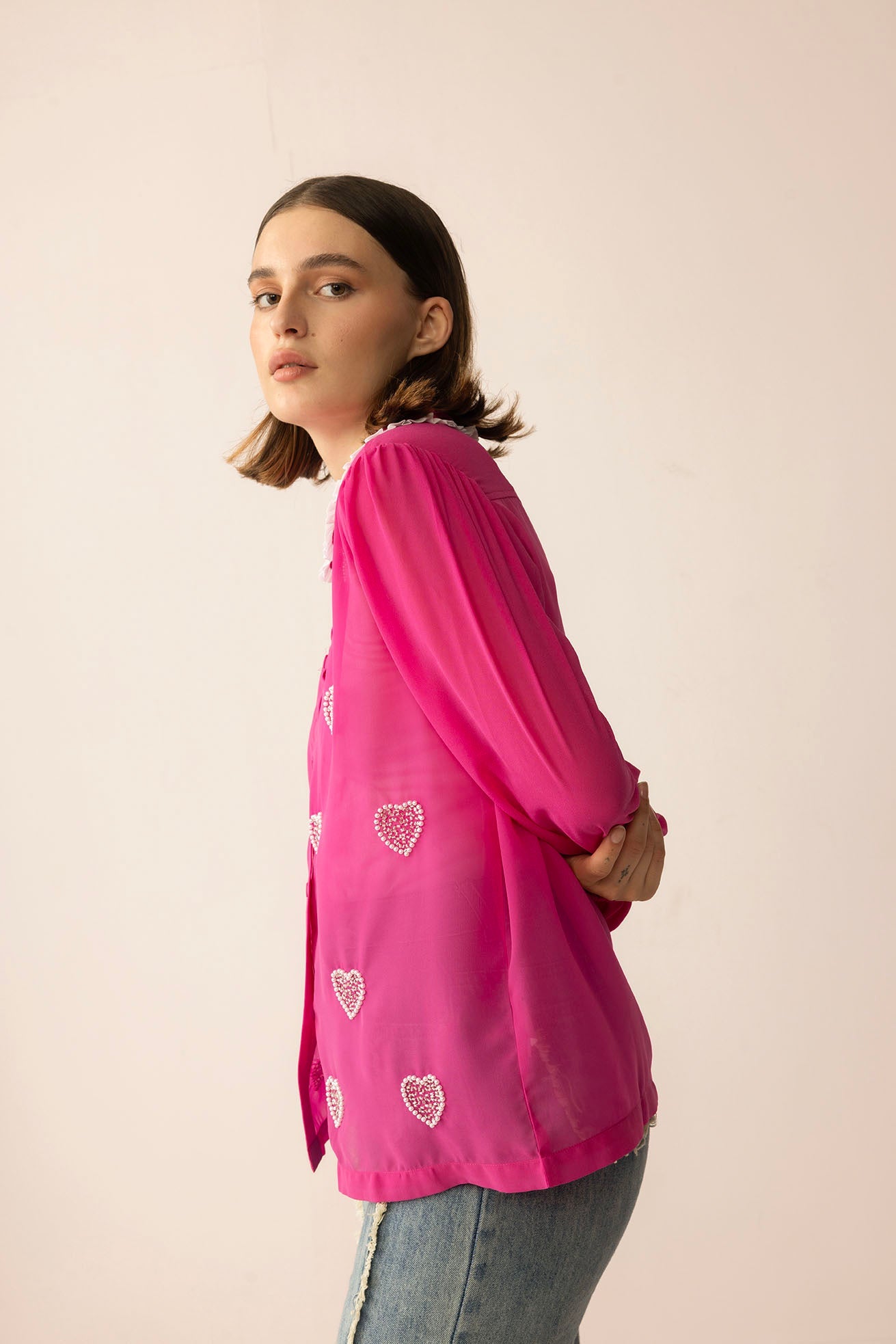 Lovestone County Beaded Shirt in Wild Pink