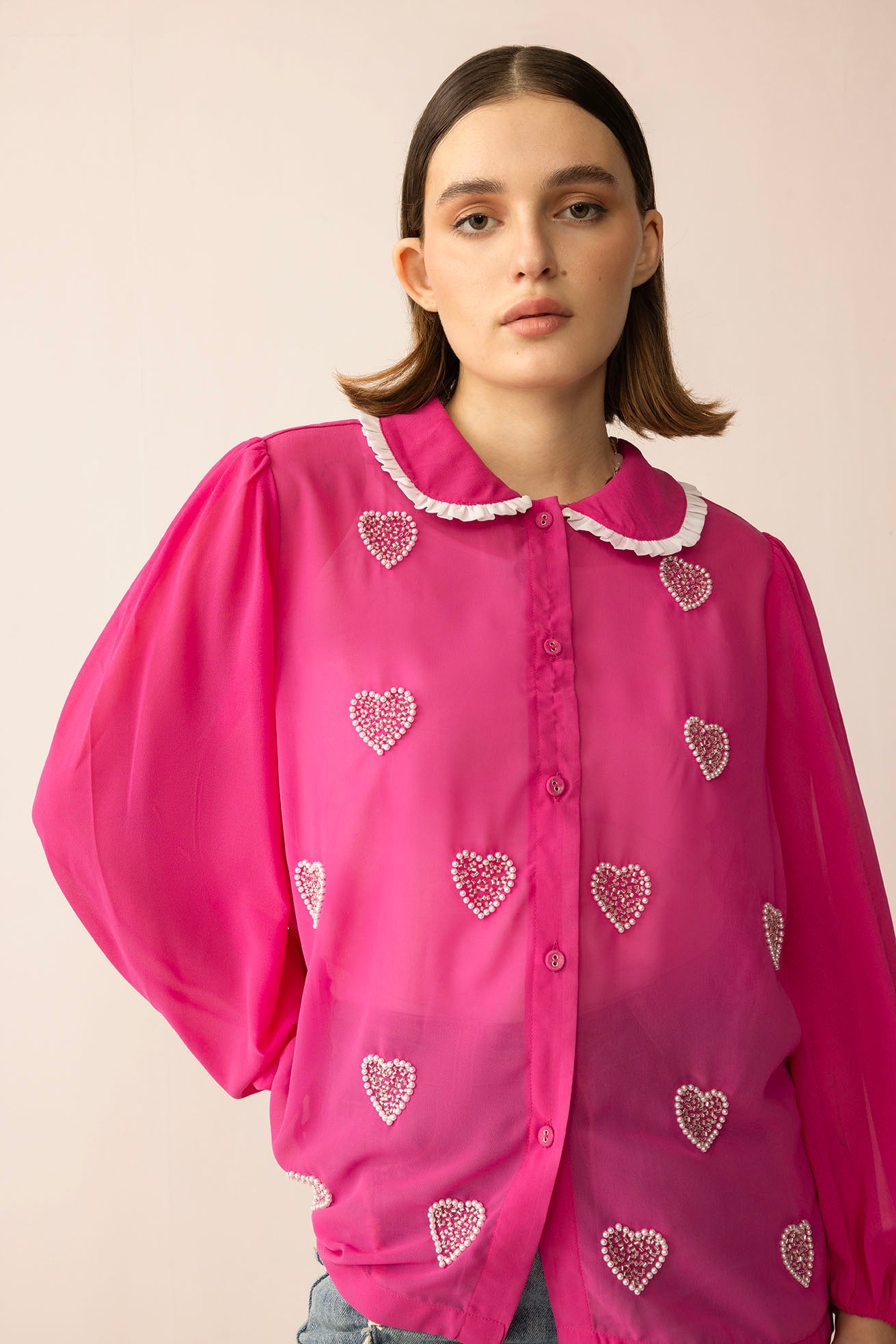 Lovestone County Beaded Shirt in Wild Pink