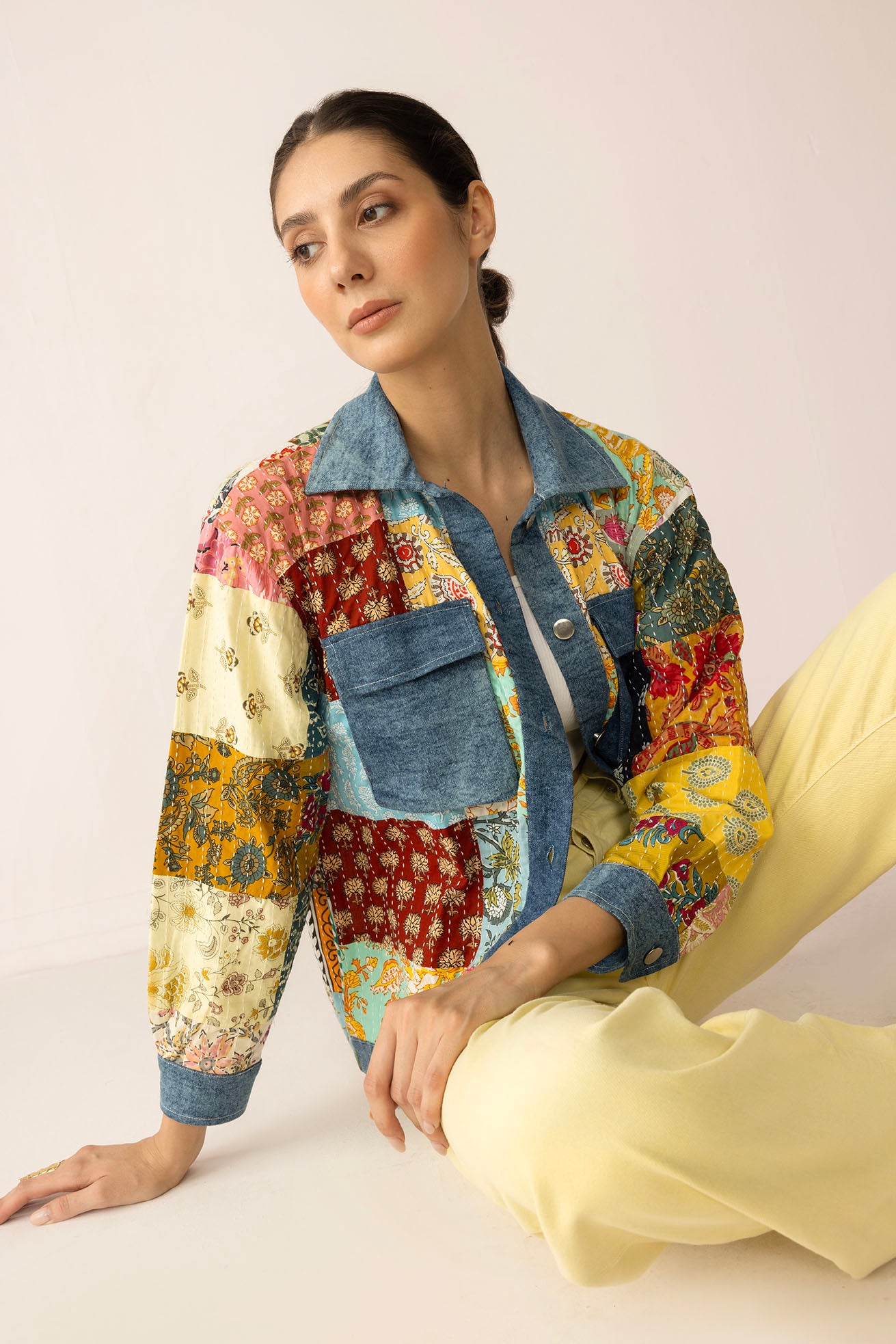 Loretta's Wild Patchwork Jacket in Painted Denim