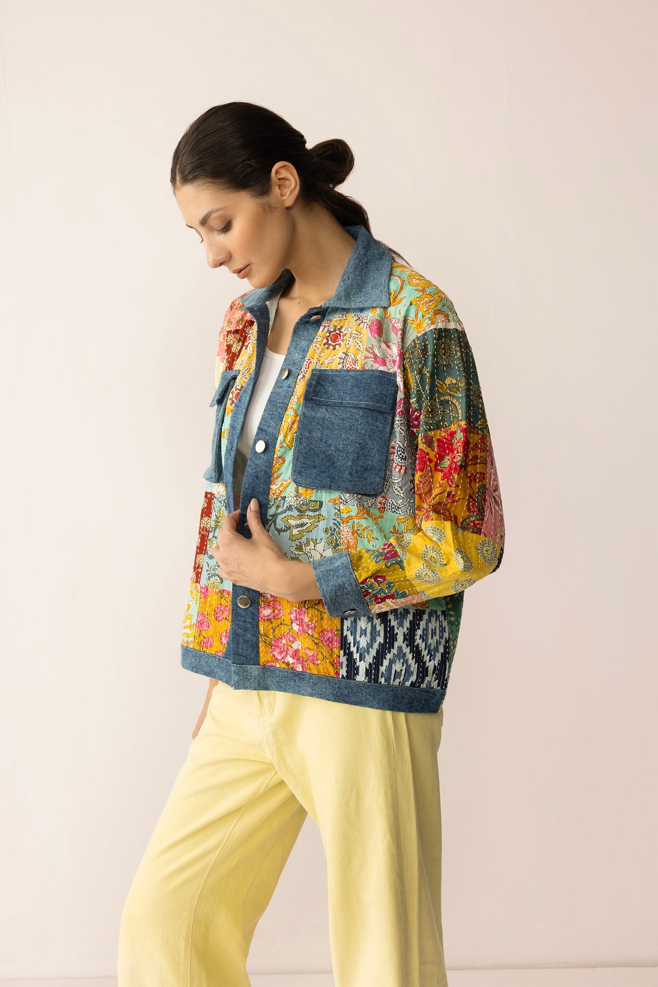 Loretta's Wild Patchwork Jacket in Painted Denim