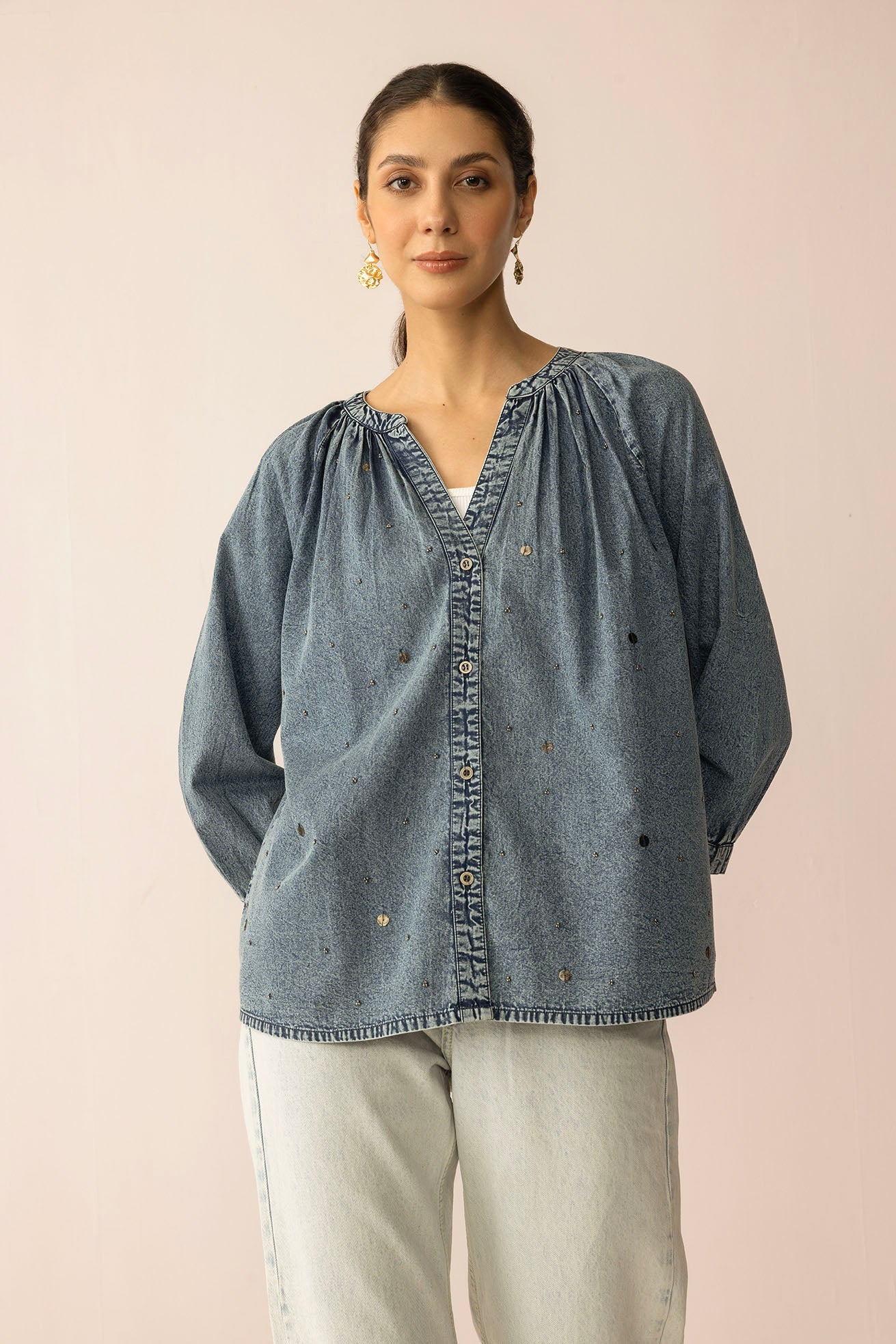 Stitched in Stardust Top in Washed Blue