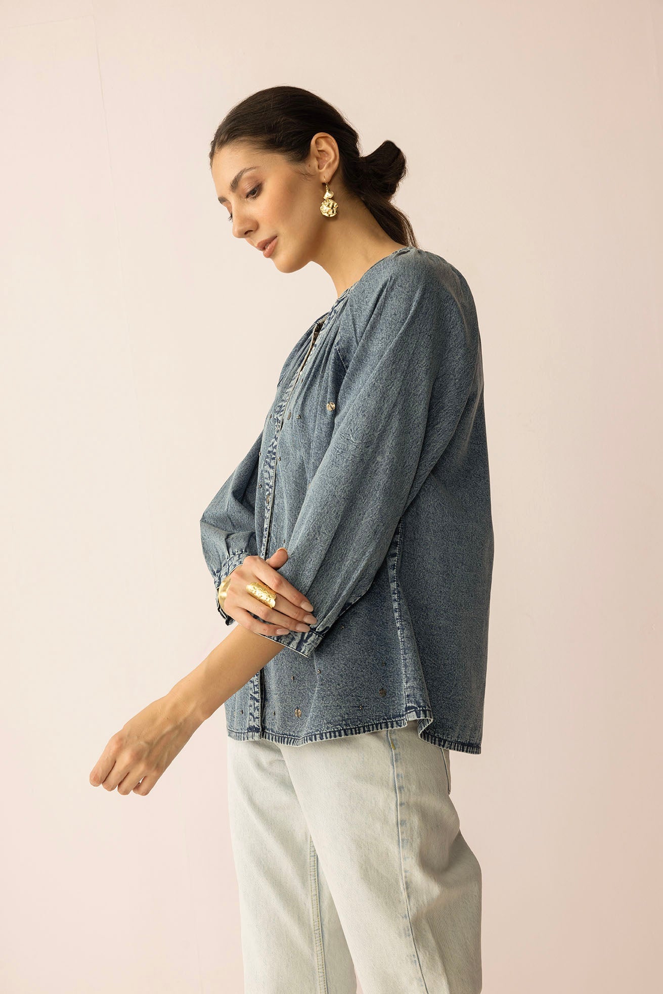 Stitched in Stardust Top in Washed Blue