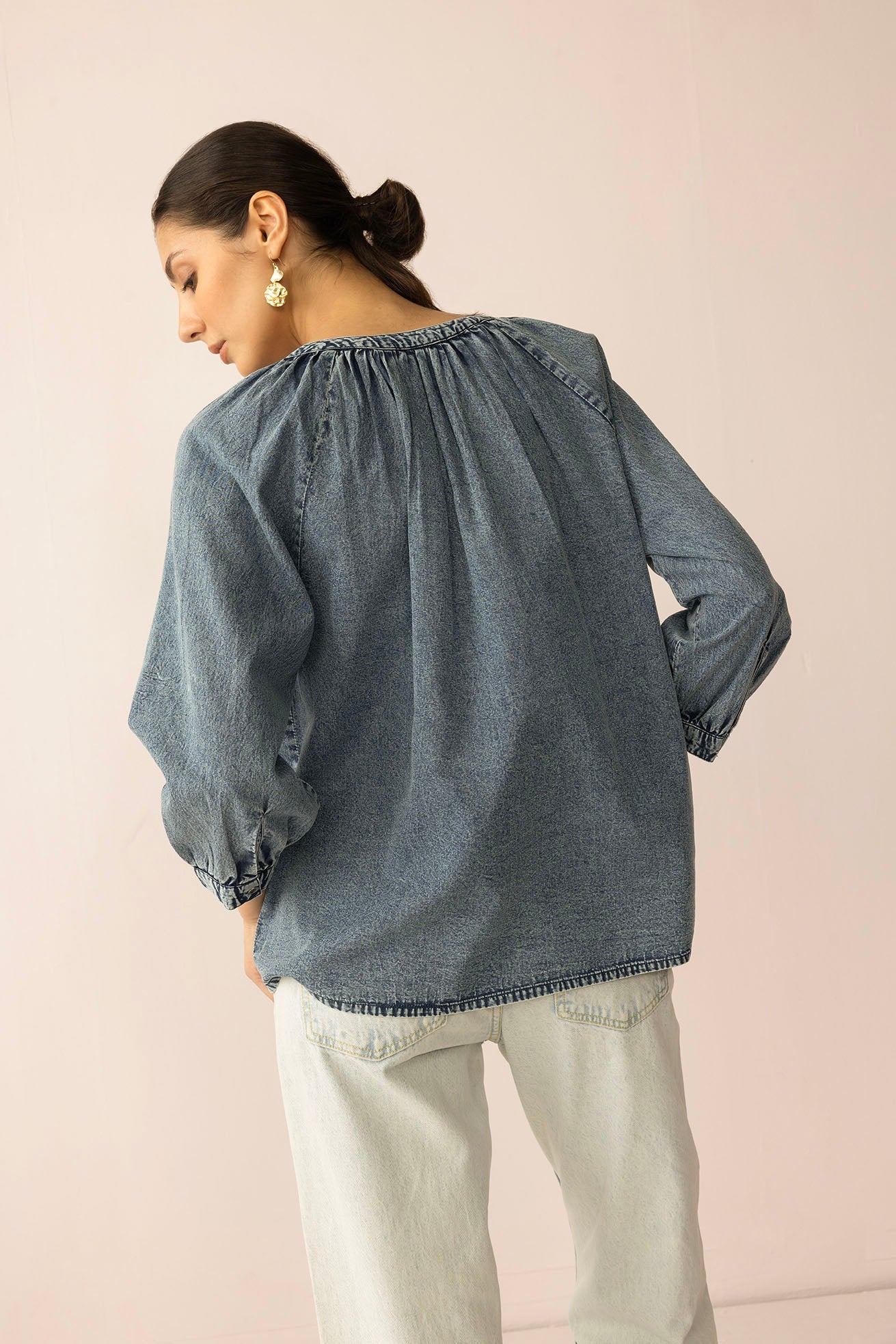 Stitched in Stardust Top in Washed Blue