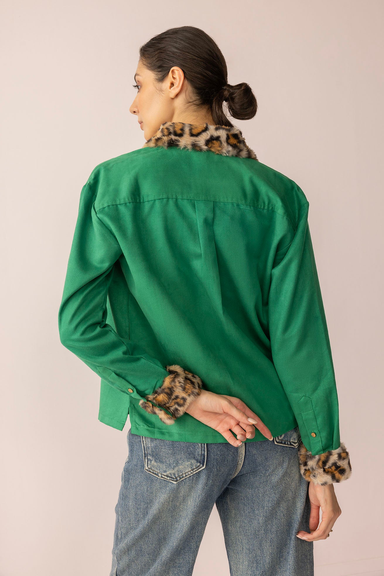 Sienna Rose Women's Shirt in Green with Fur.
