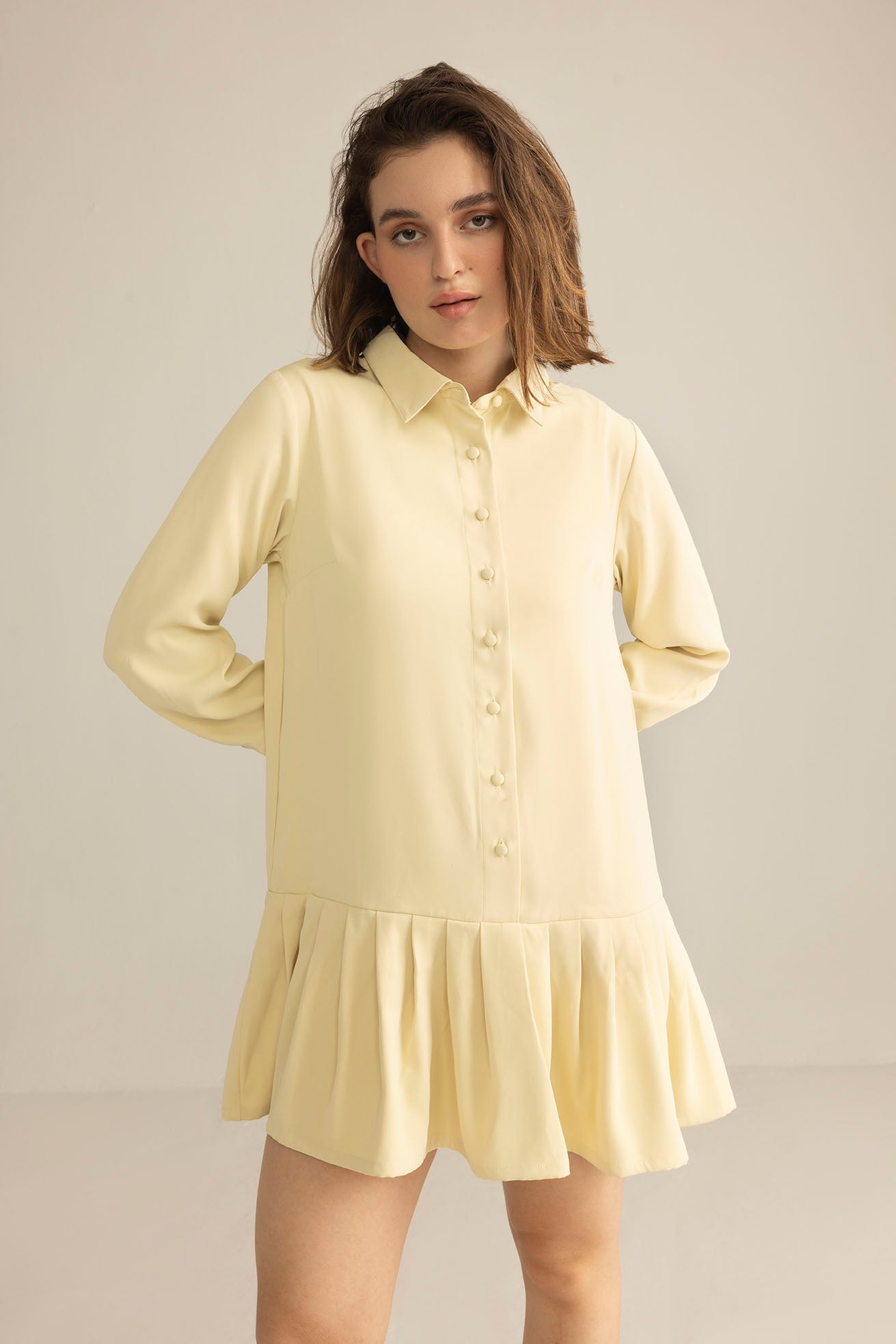 Blush Hour Pleated Mini Dress in Chino Green