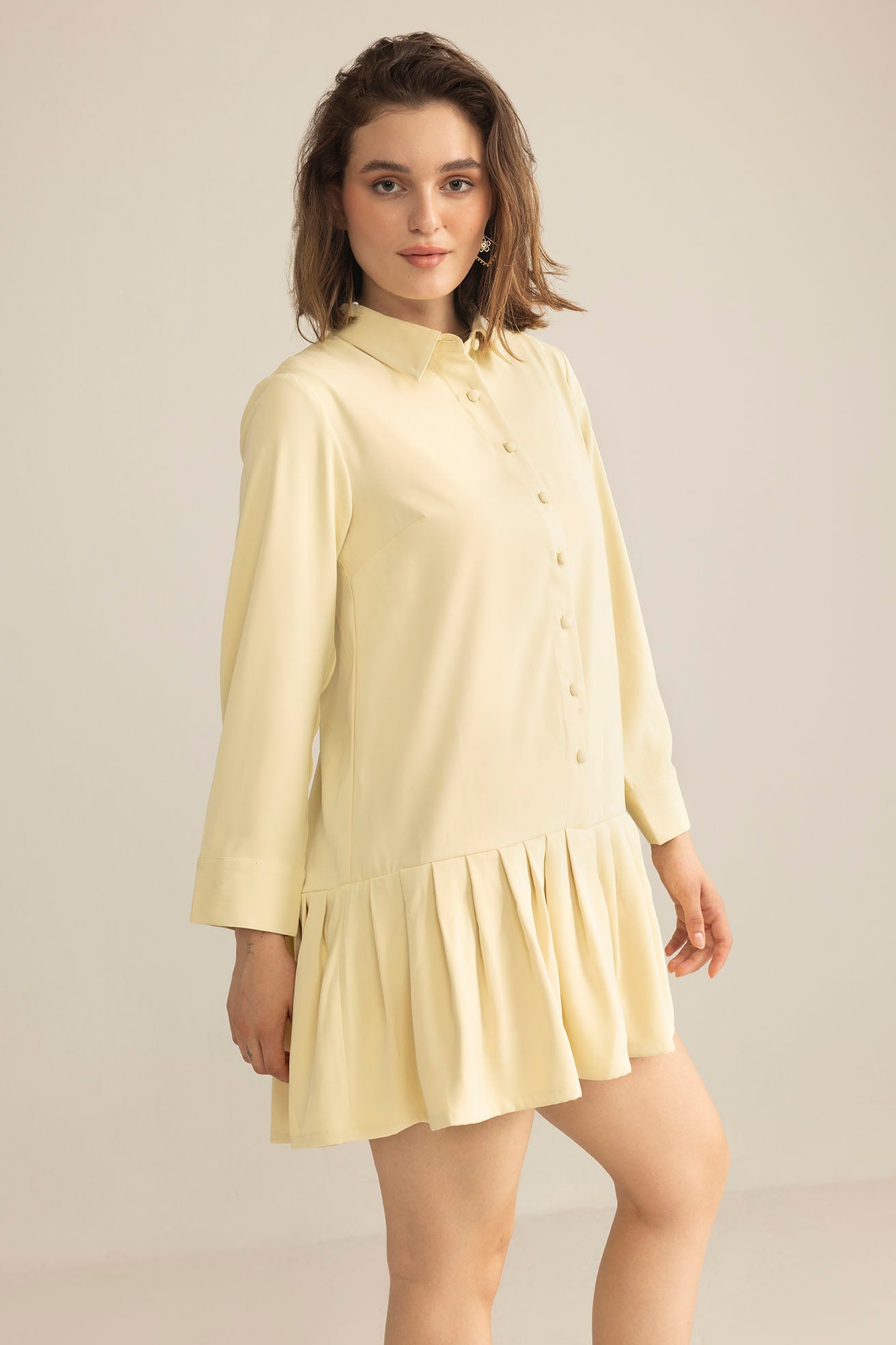 Blush Hour Pleated Mini Dress in Chino Green