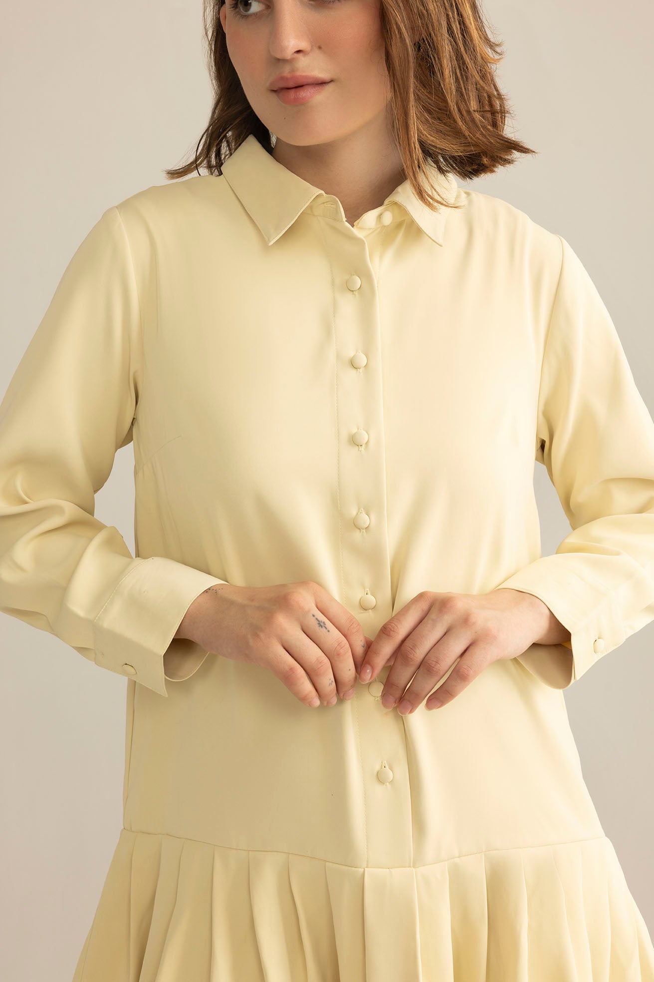 Blush Hour Pleated Mini Dress in Chino Green