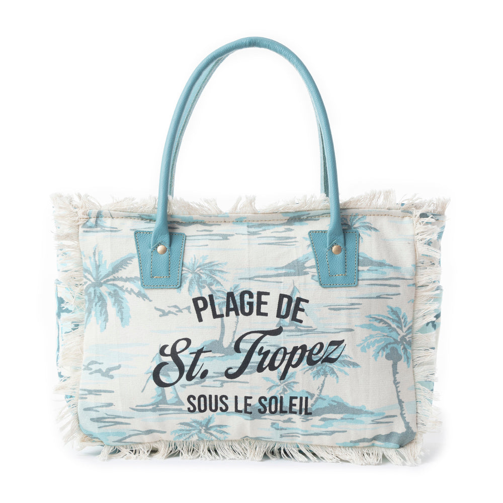 Saint Tropez Tote Bag In Green & White