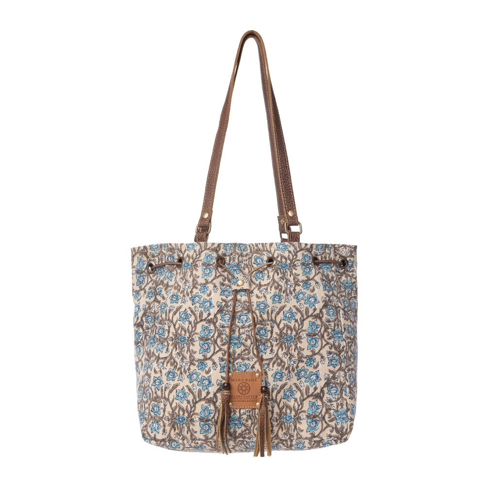 Southern Bloom Cotton & Leather Bucket Bag in Oasis Cream