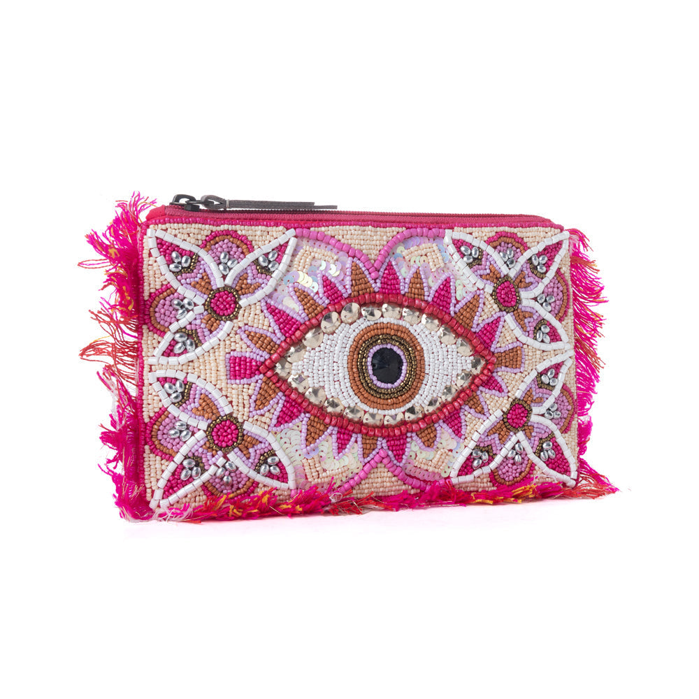 Myra Eye of the Storm Beaded Pouch in Pink Mirage