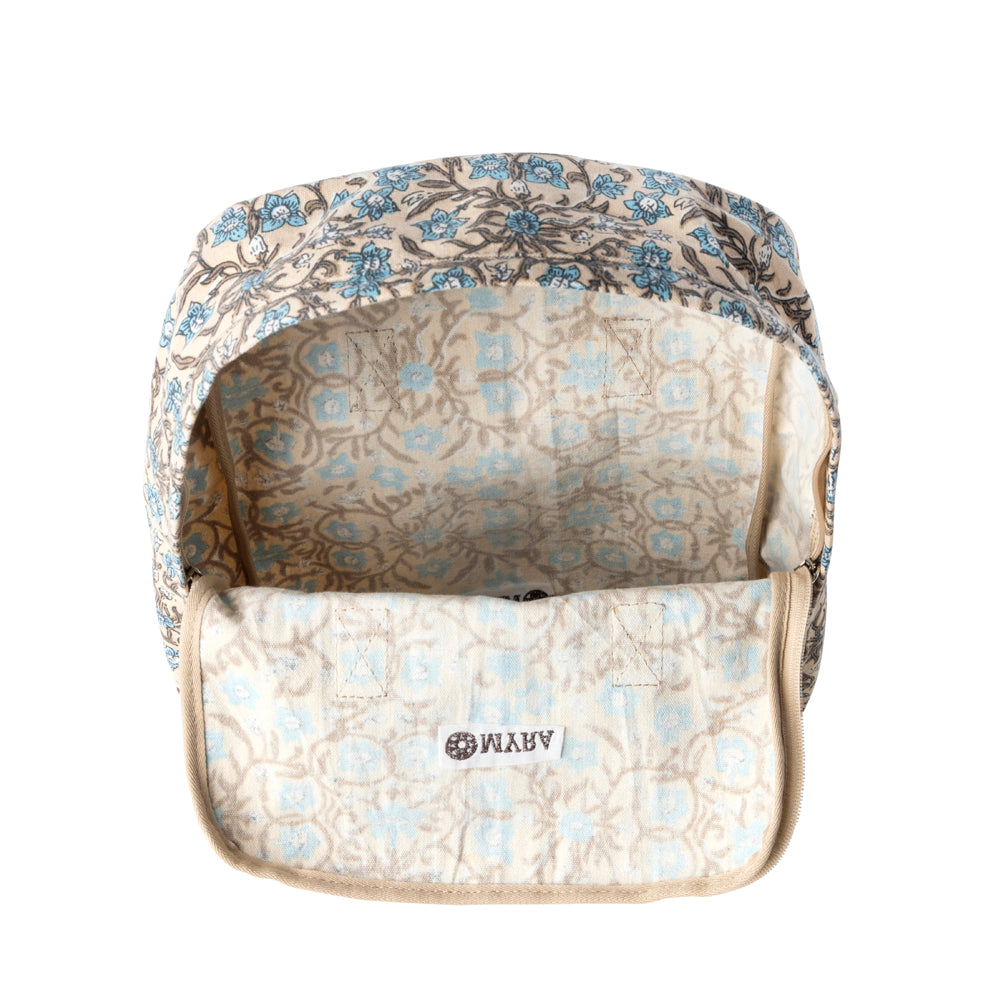 Pine Meadow Cotton & Leather Crossbody Bag in Natural & Blue Floral
