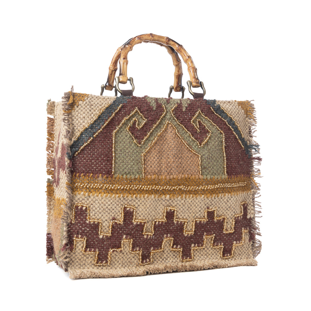 Desert Loom Jute Tote Bag in Olive Amber