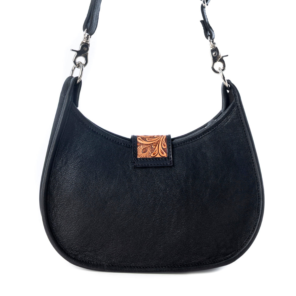Santa Fe Handtooled Bag for Women in Black with hairon and studded detail