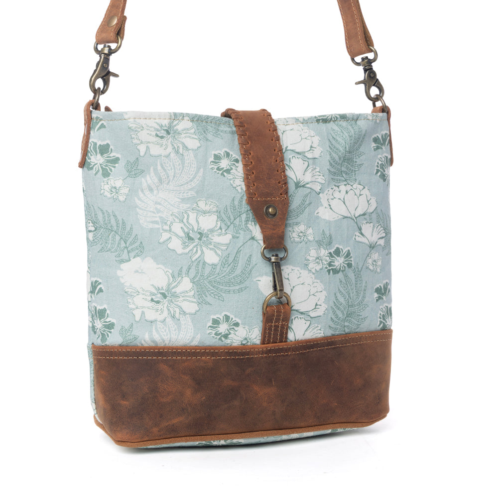 Sagefield Cotton & Leather Shoulder Bag in Mint Brown