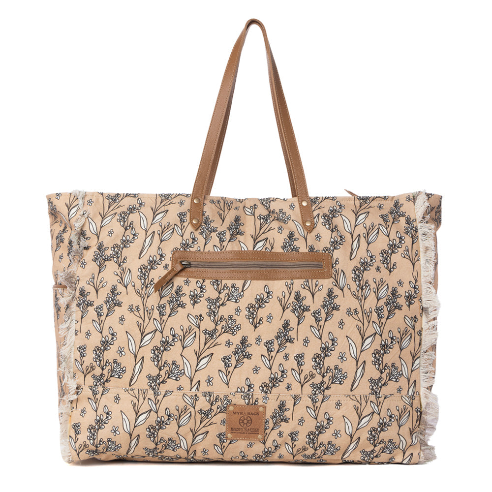 Brookside Cotton & Leather Weekender Bag in Warm Tan