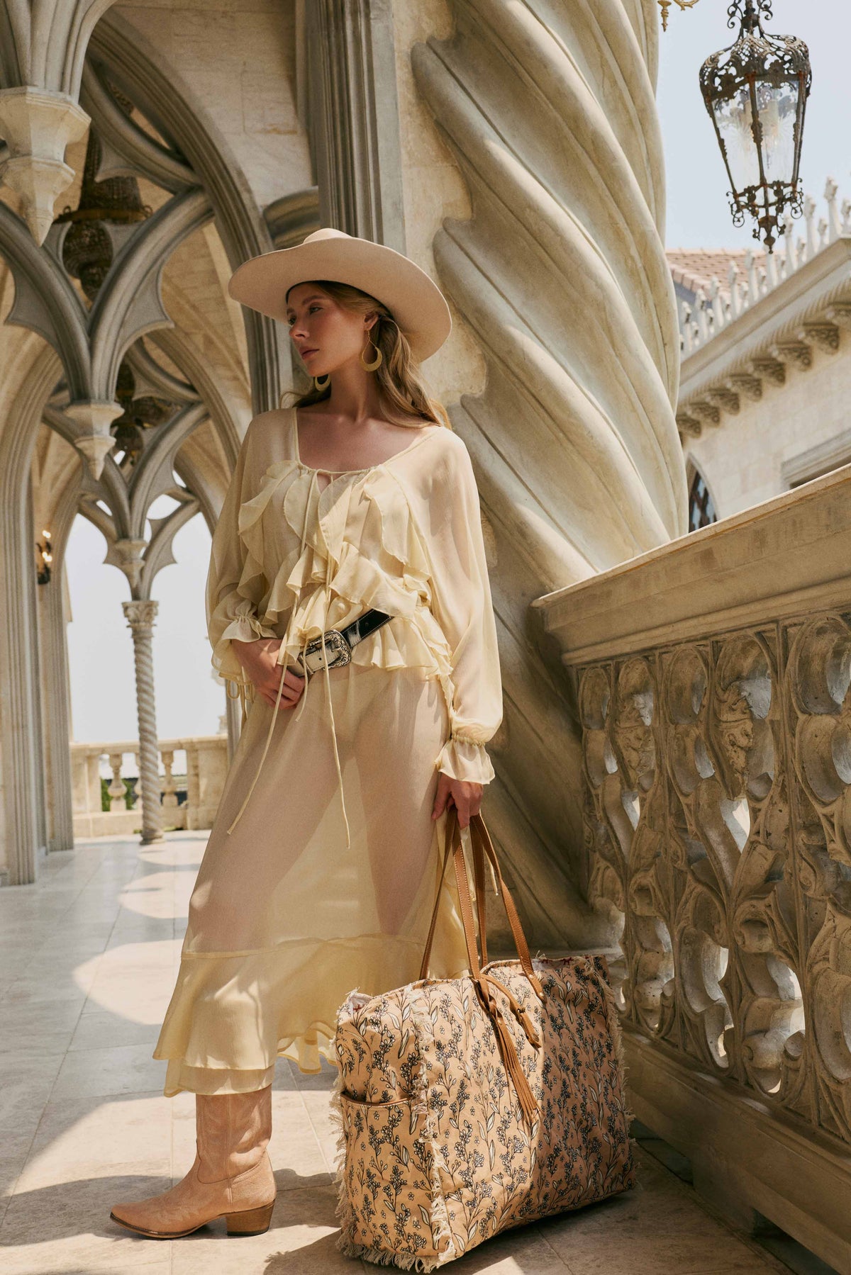 Brookside Cotton & Leather Weekender Bag in Warm Tan