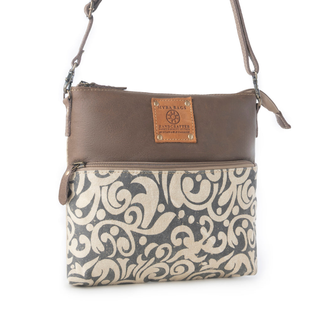 Wildprint Trail upcycled canvas crossbody Bag for Women in ivory with vintage print