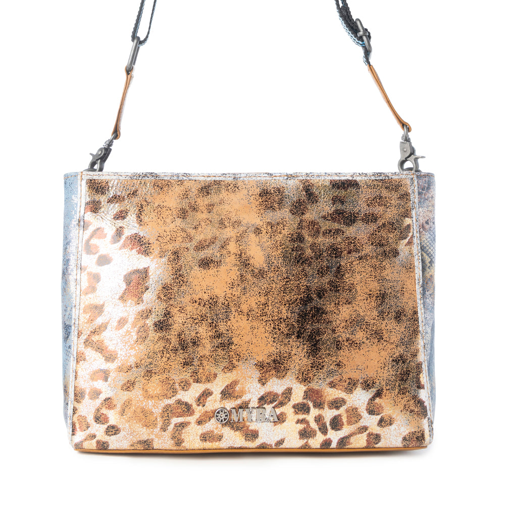 Safari Glow Leather Bag for Women in Brown with metallic detail and shoulder strap