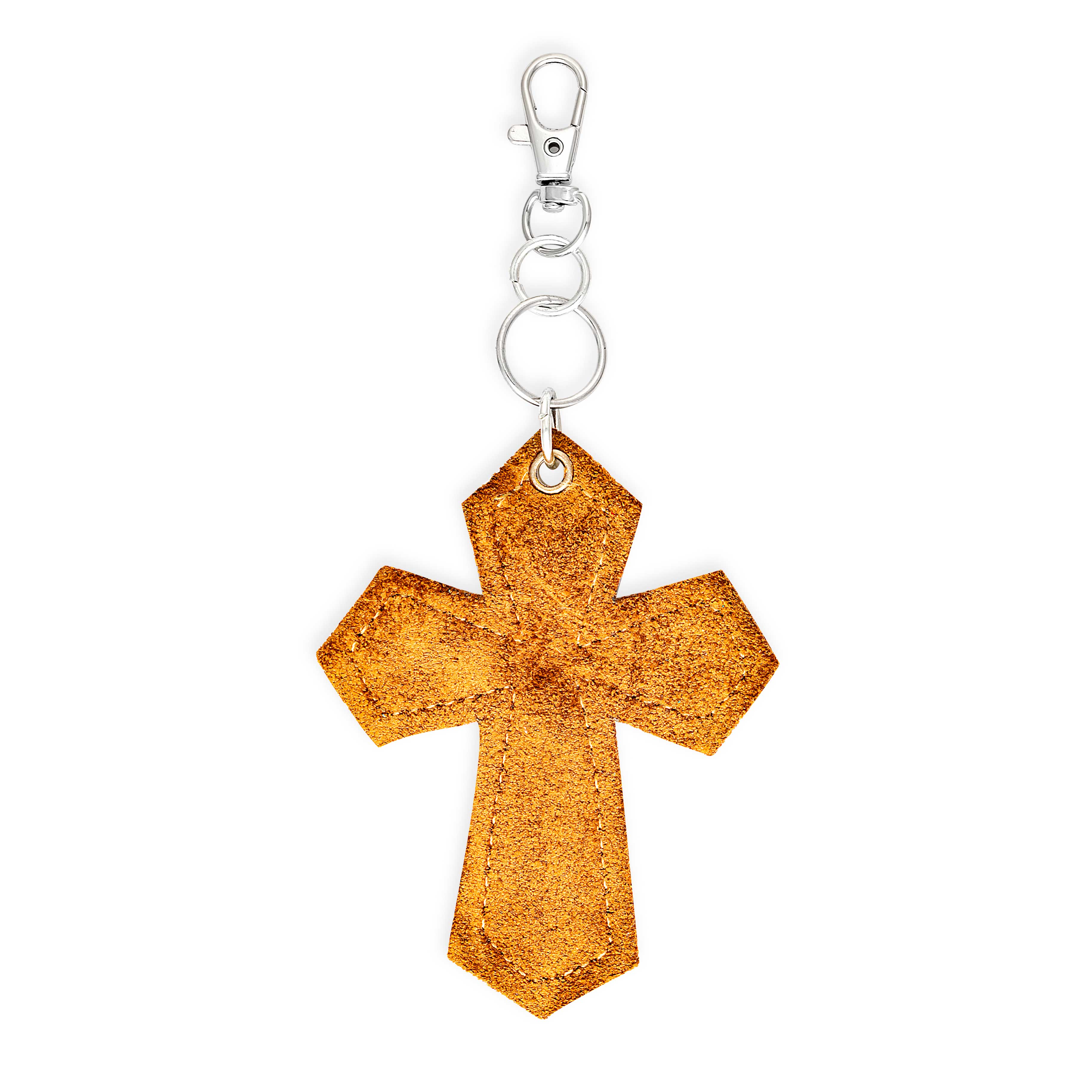 Hair-On Medallion Cross Hide Key Fob In Brown