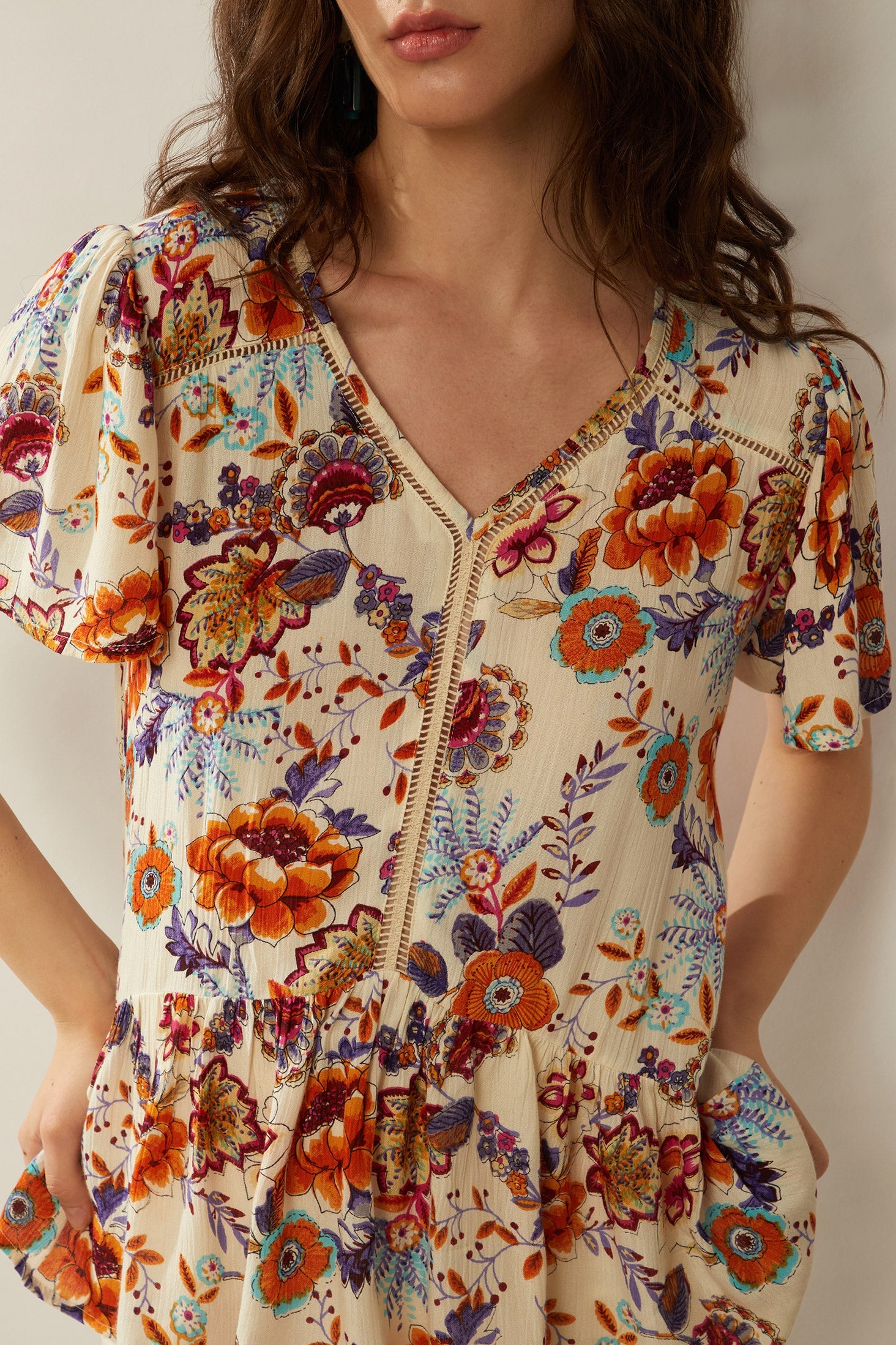 Bohera Floral Spree V-Neck Ruffled Top