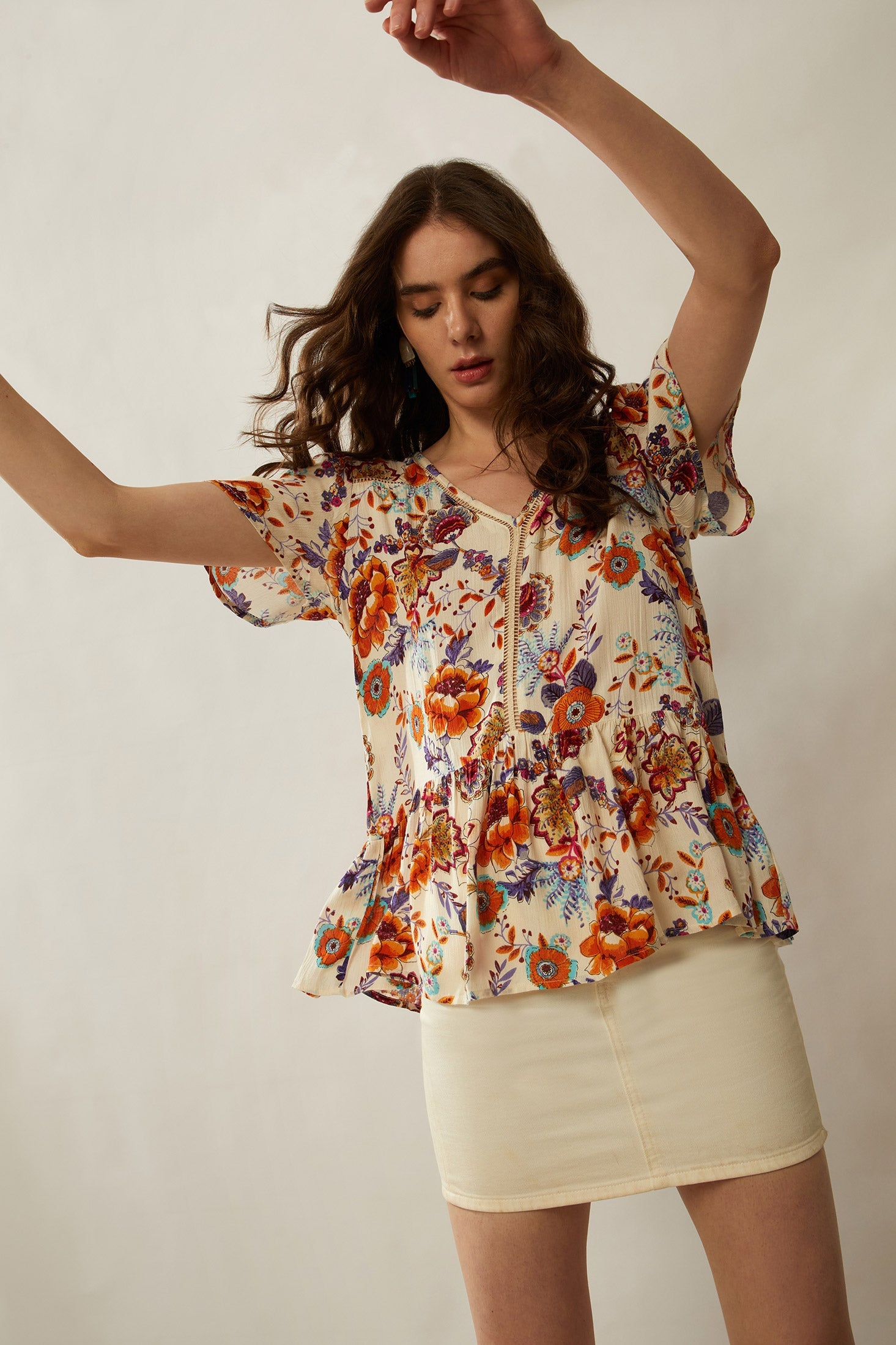 Bohera Floral Spree V-Neck Ruffled Top