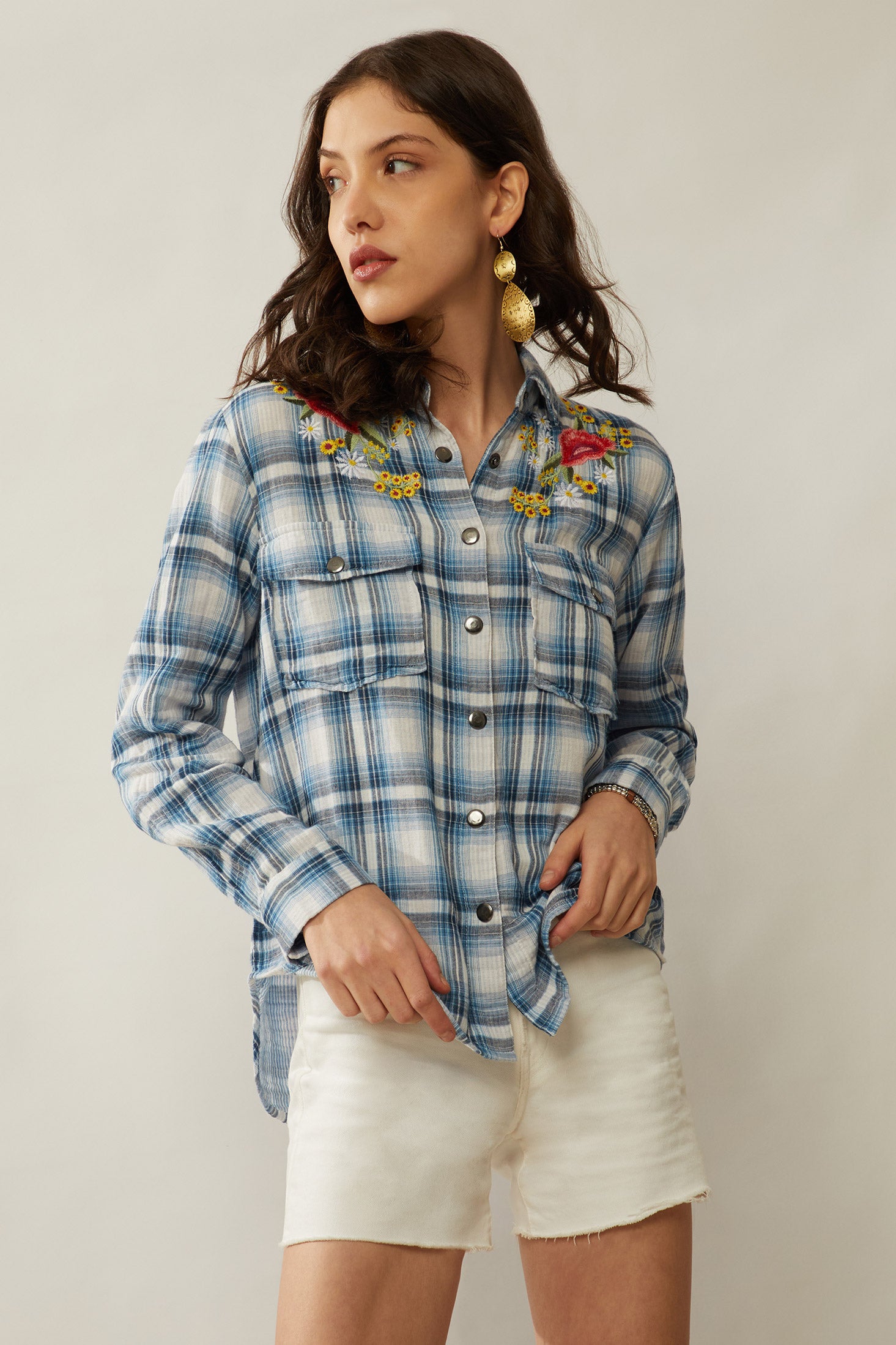 Bohera Trail Blossoms Embroidered Shirt