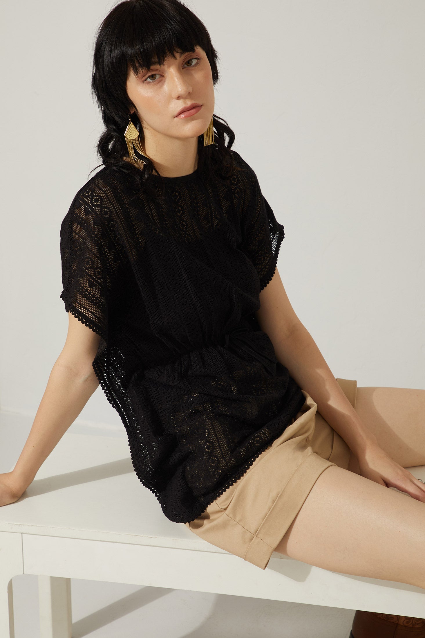 Bohera Tessa Black Lace Tunic Kaftan Top