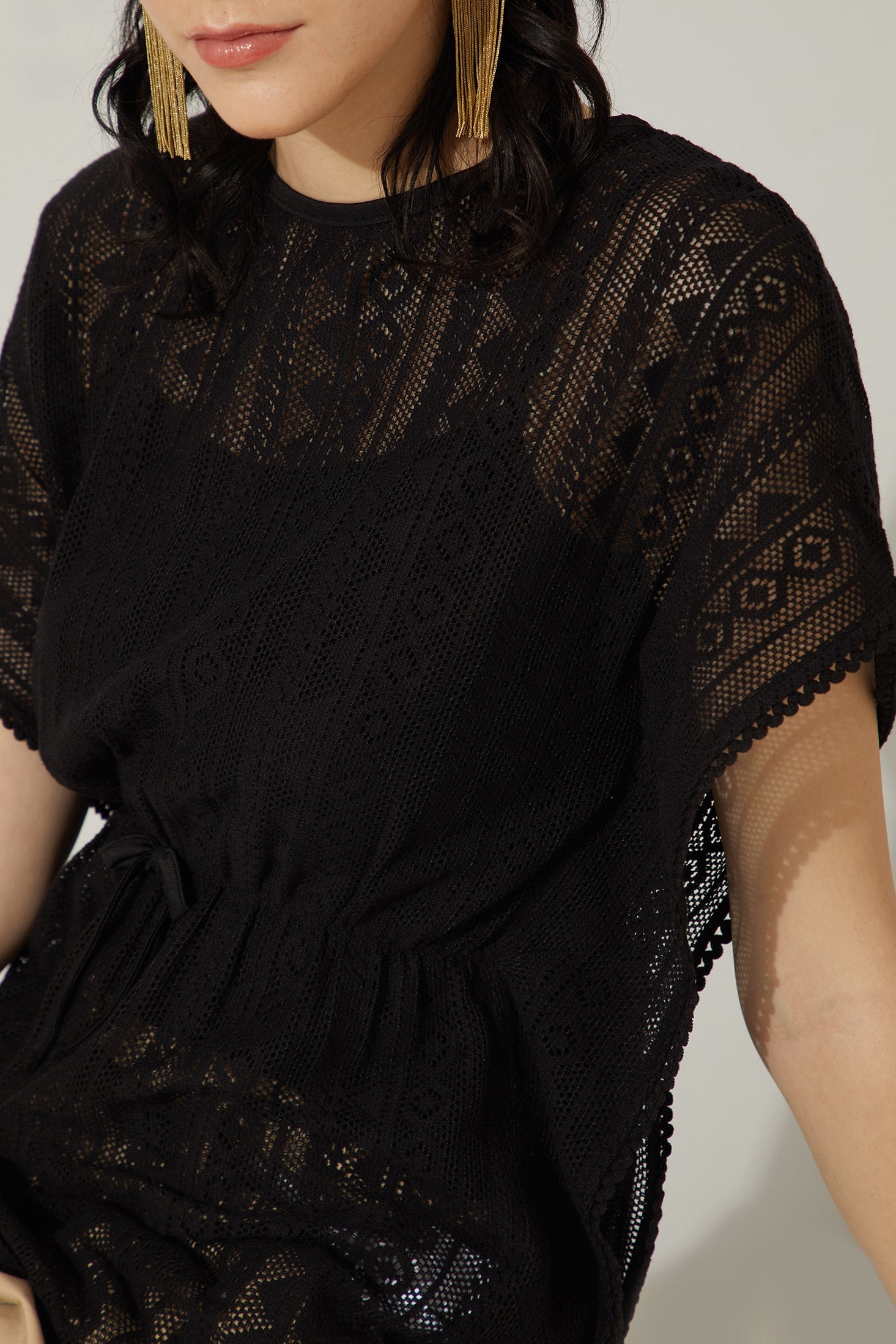 Bohera Tessa Black Lace Tunic Kaftan Top