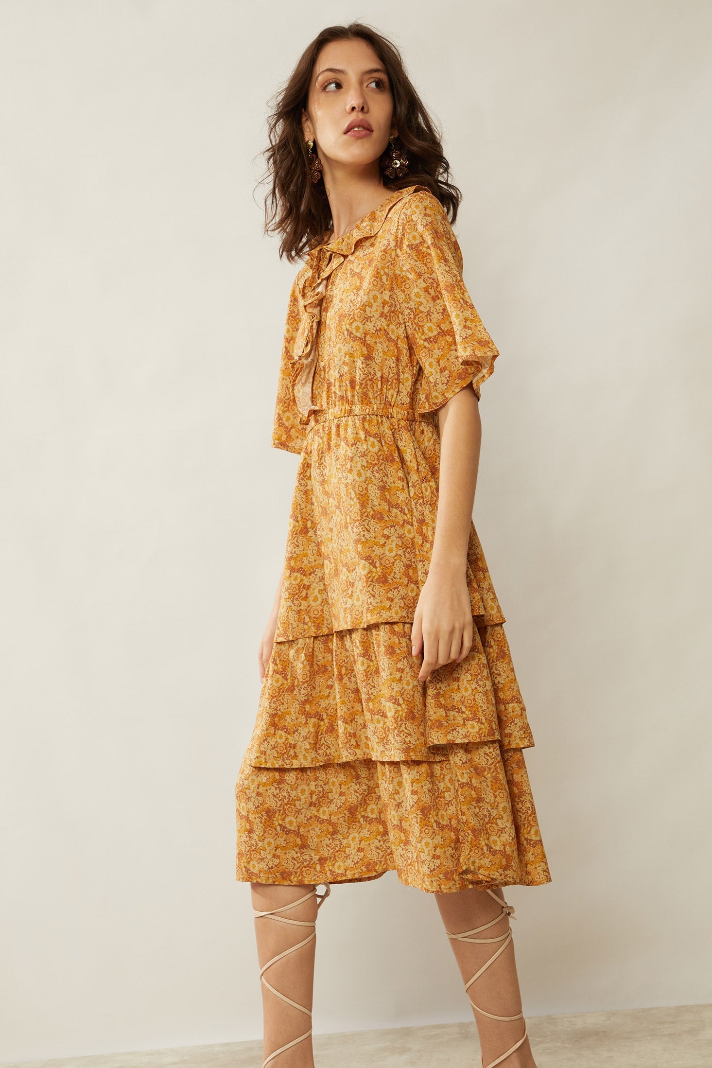 Bohera  Deanna Ruffled Neck Drop Waist Dress