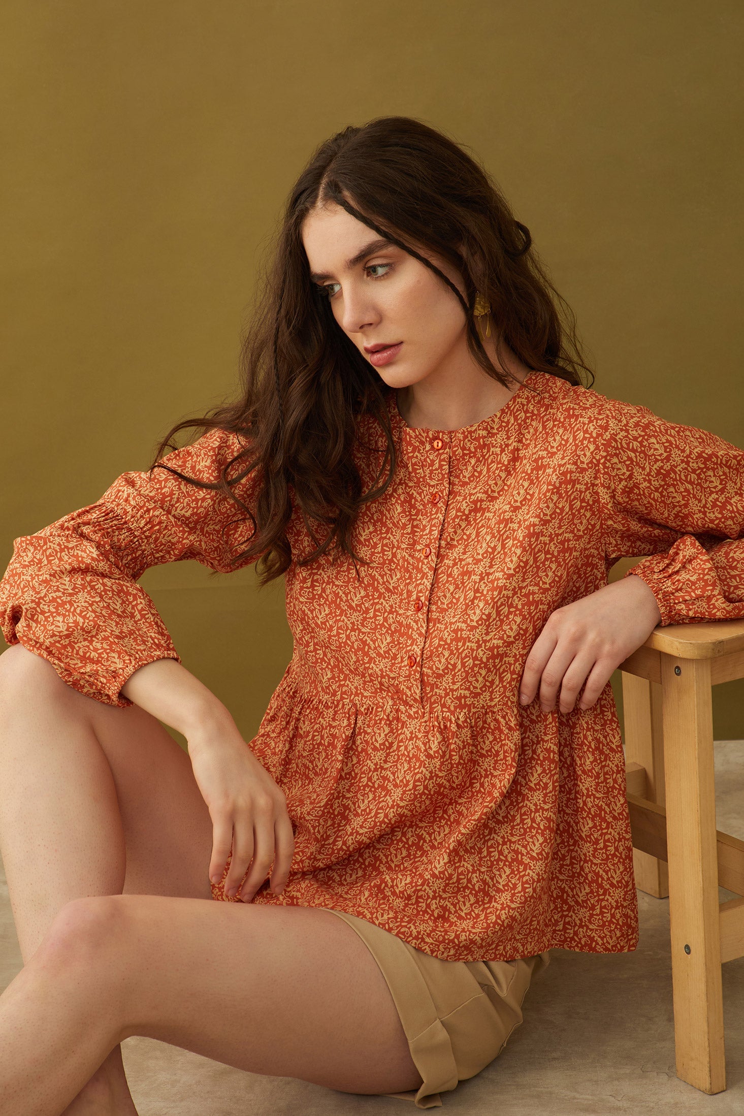 Bohera Naranja Button-down Top