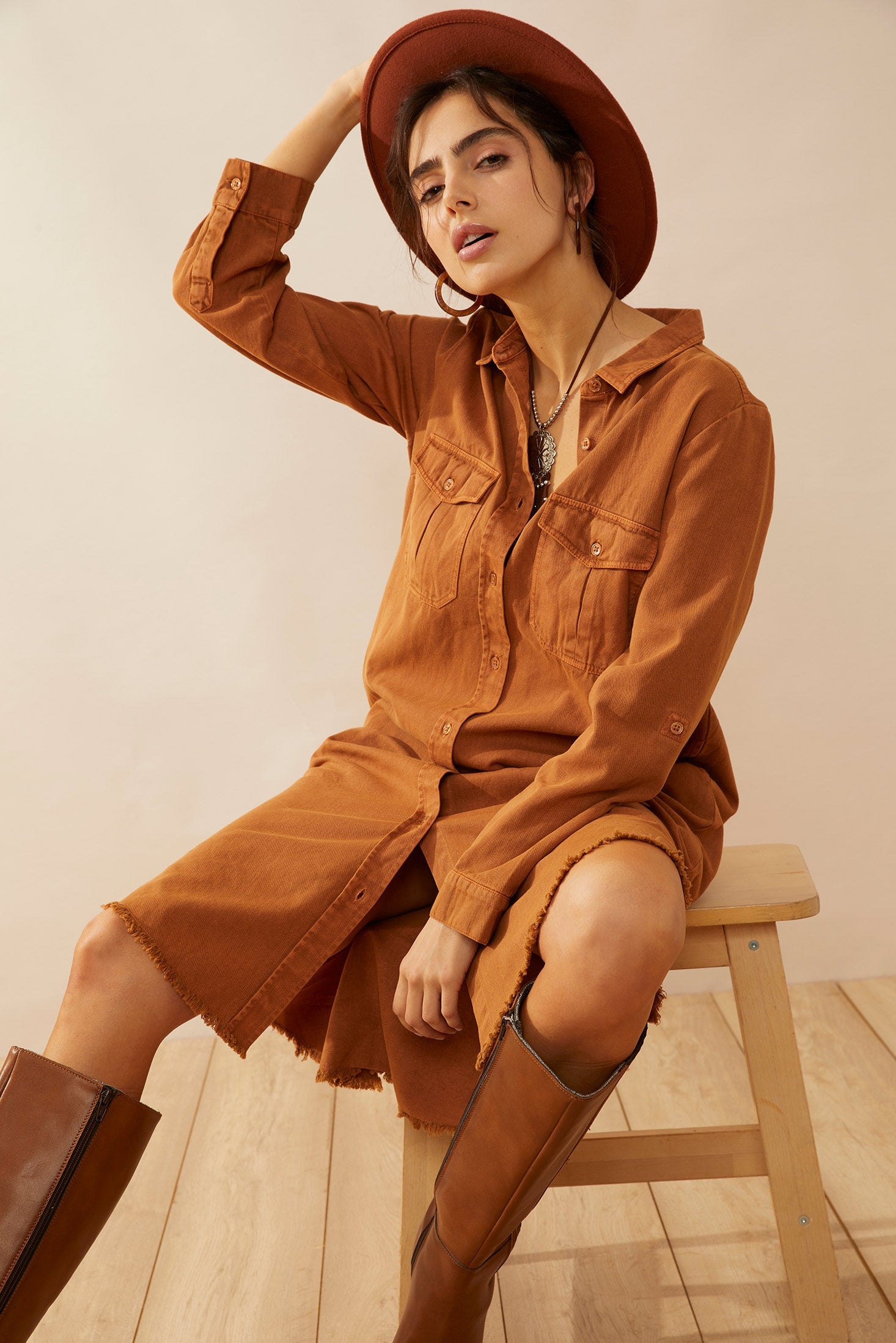 Jaipena Shirt Dress In Golden Sand