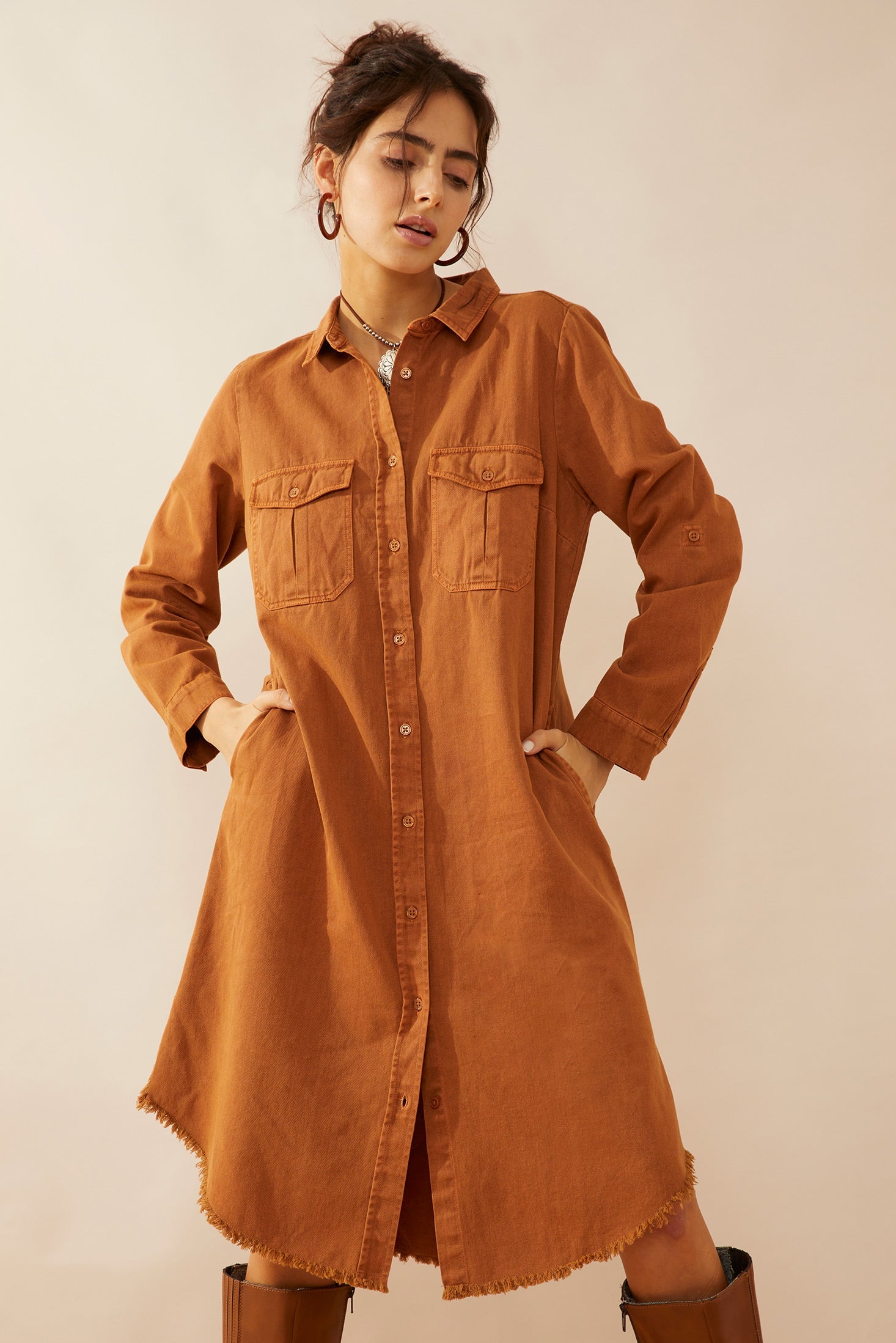 Jaipena Shirt Dress In Golden Sand