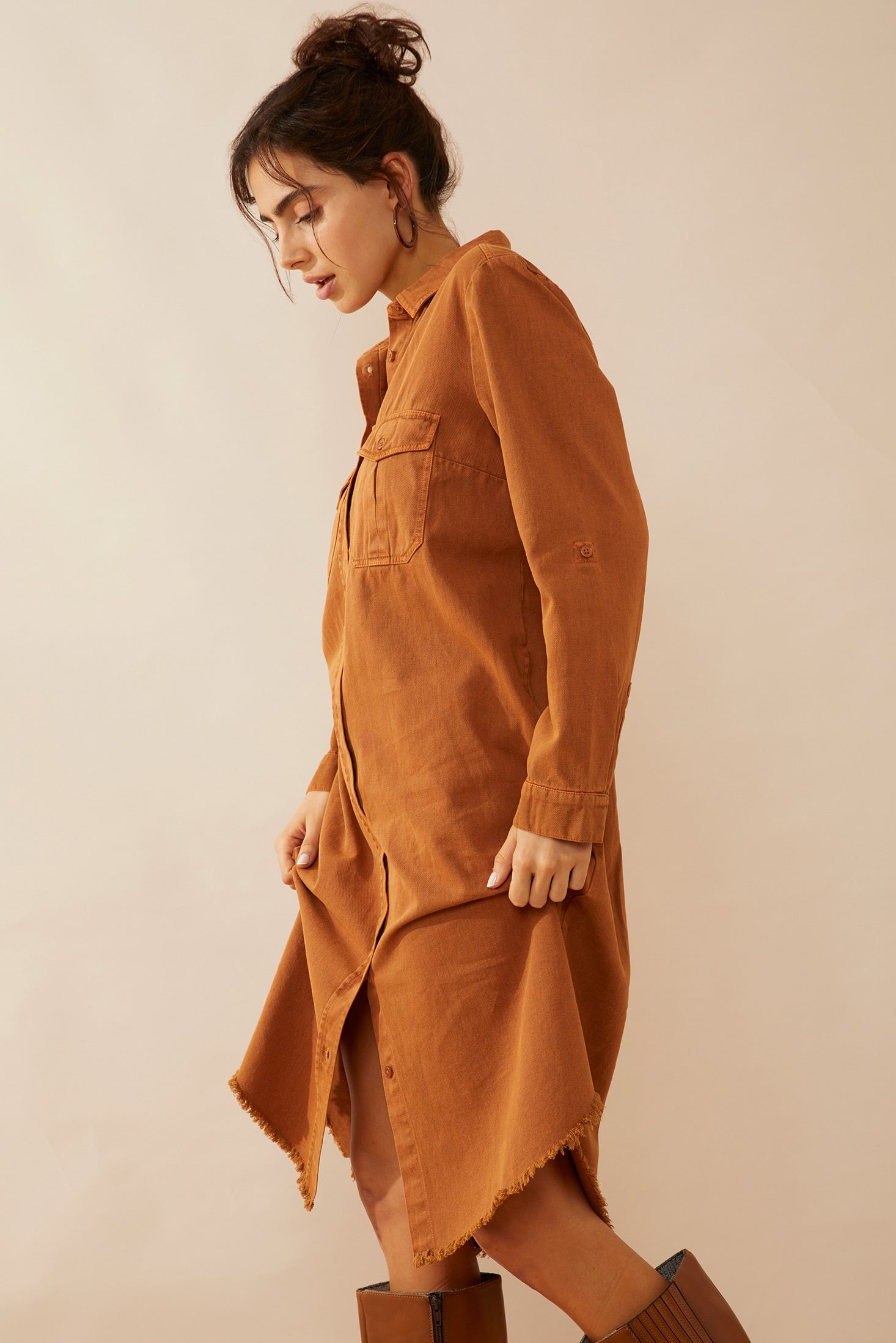 Jaipena Shirt Dress In Golden Sand