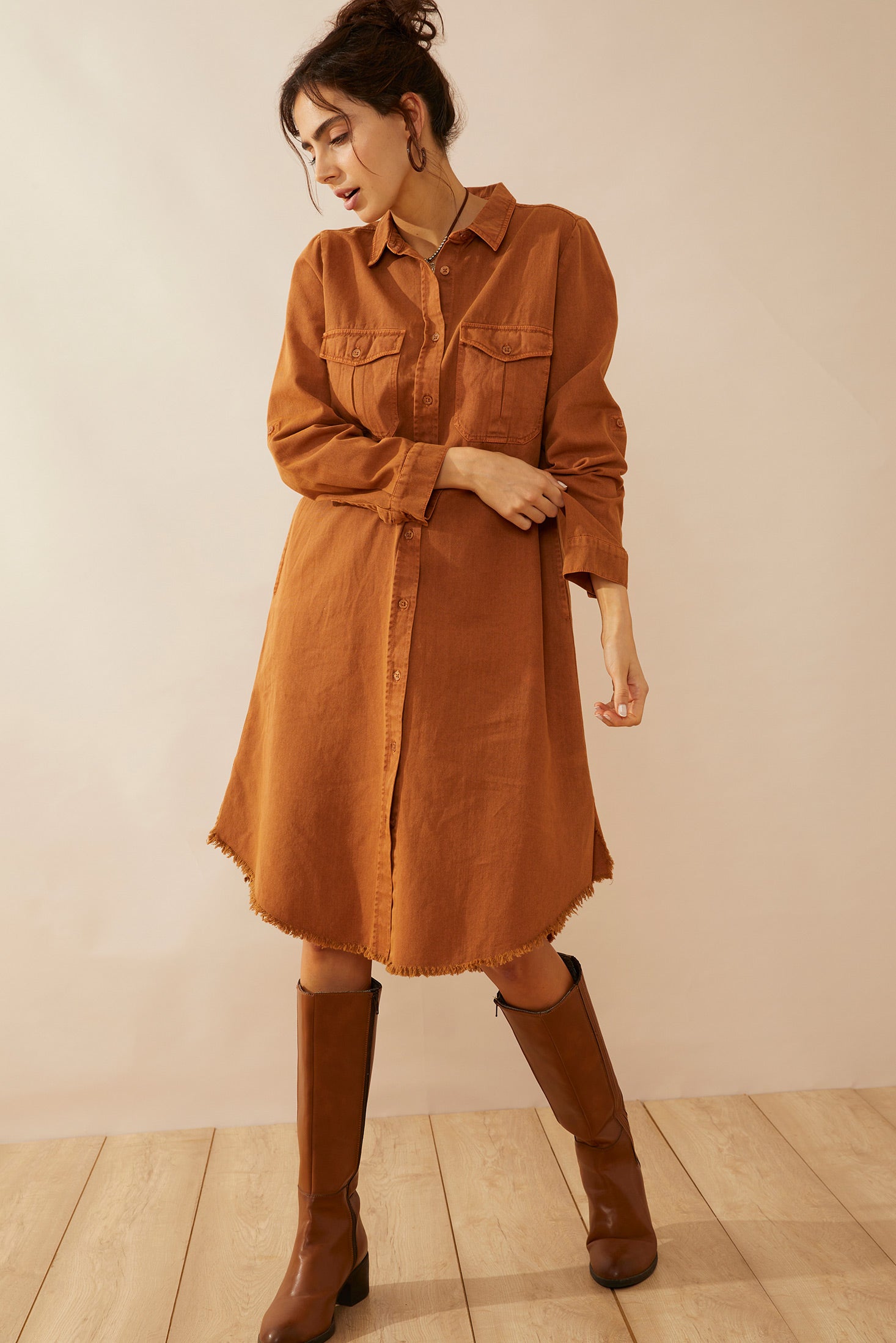 Jaipena Shirt Dress In Golden Sand