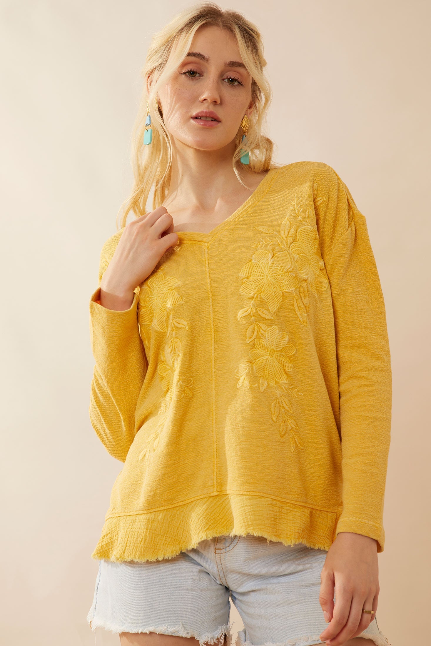 Rosalee V-Neck Top In Yellow