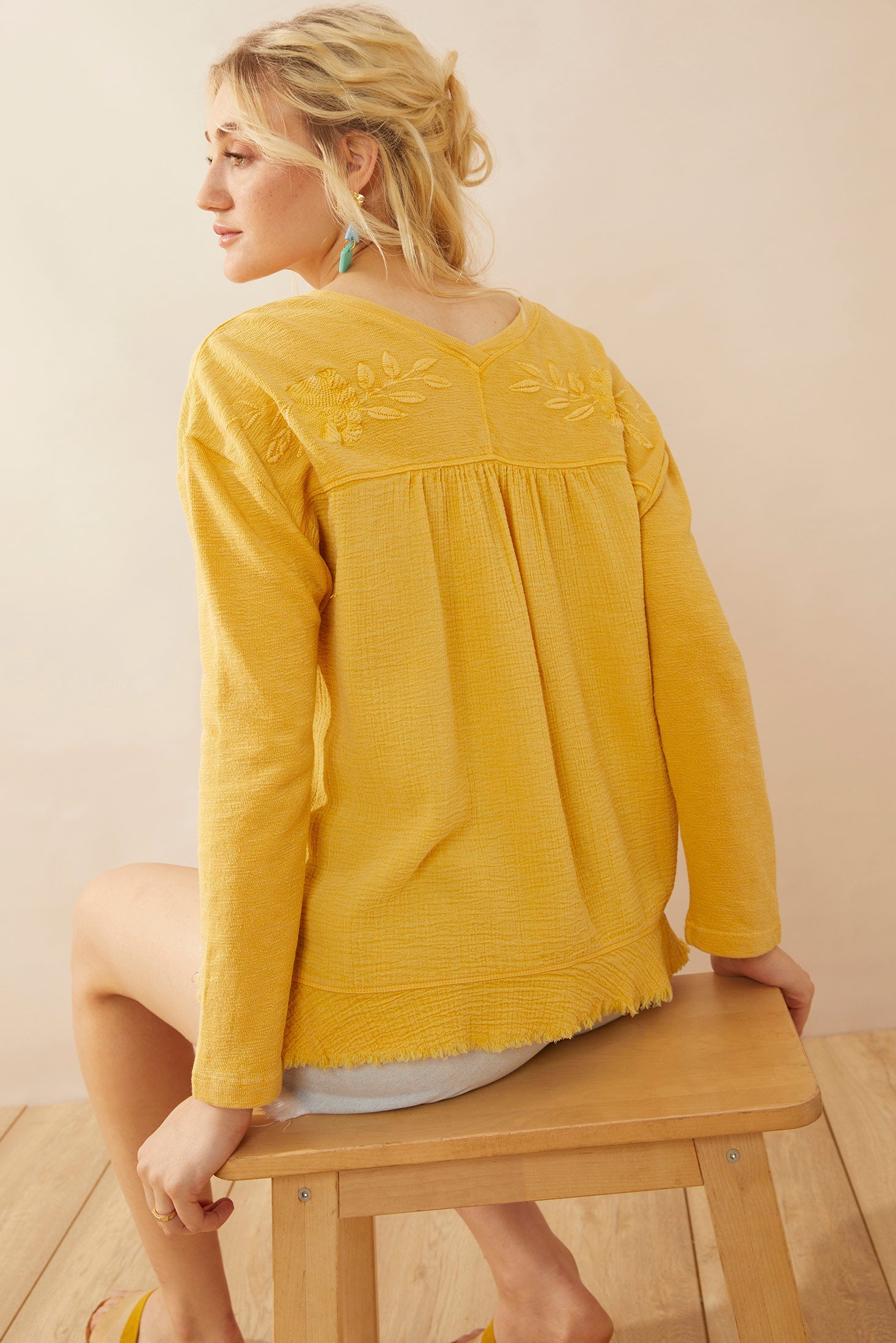 Rosalee V-Neck Top In Yellow