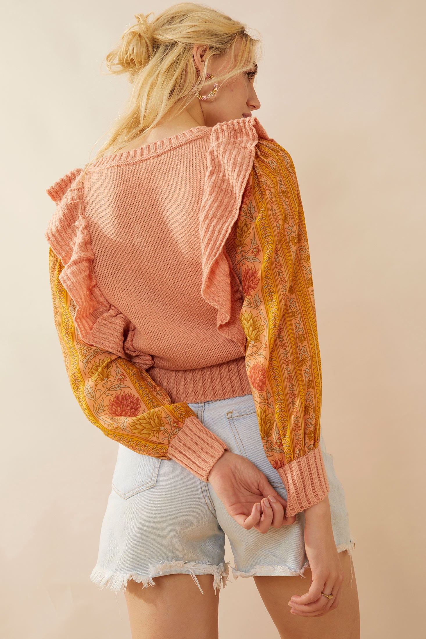 Penelope Ruffled Sweater in Peach